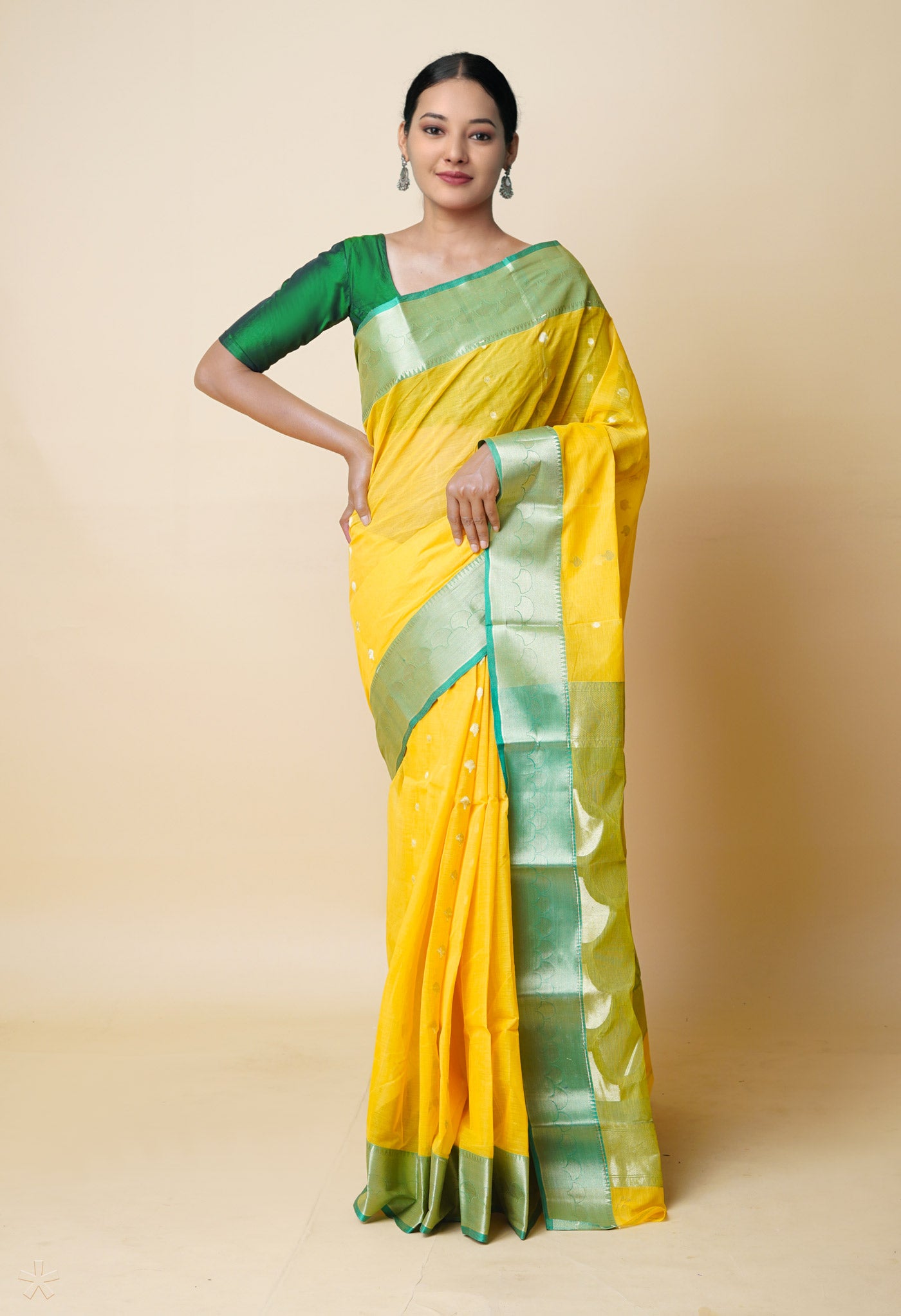 Yellow Pure Handloom Bengal Cotton Saree-UNM73212