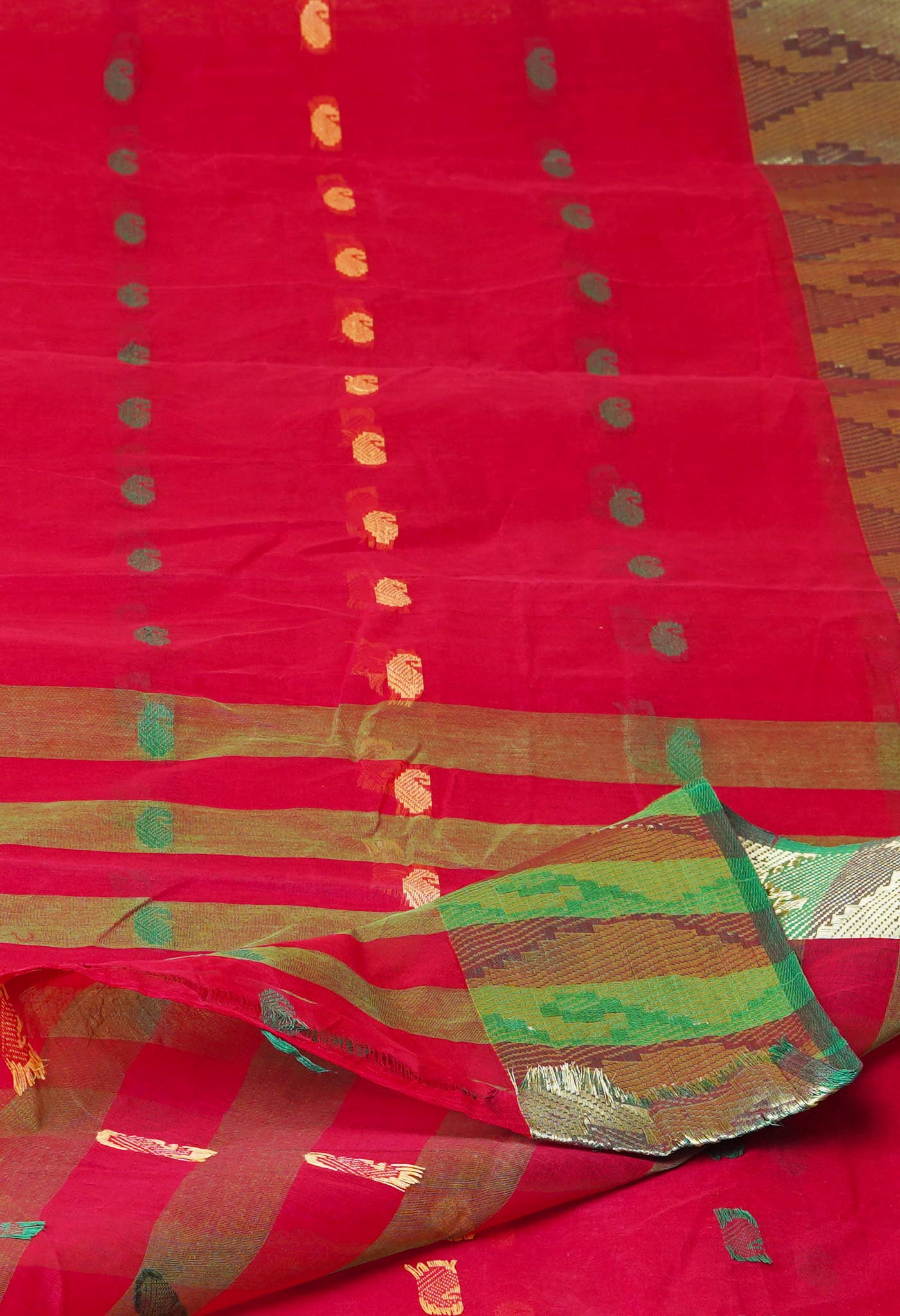 Red Pure Handloom Bengal Tant Cotton Saree-UNM73214