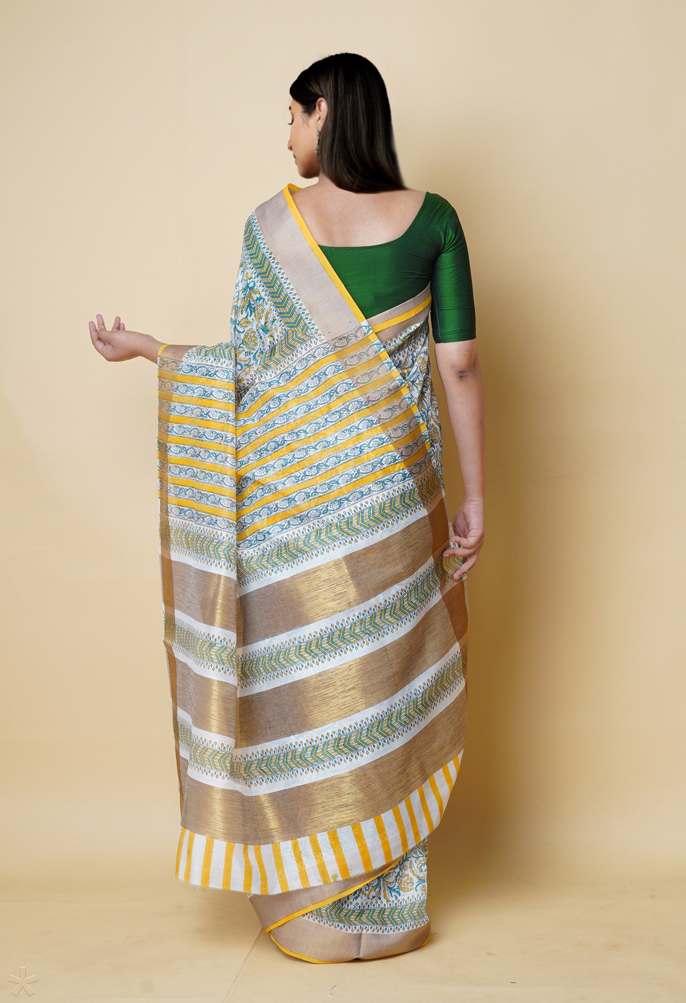 White Pure  Dyed Printed Kerala Cotton Silk Saree-UNM73225