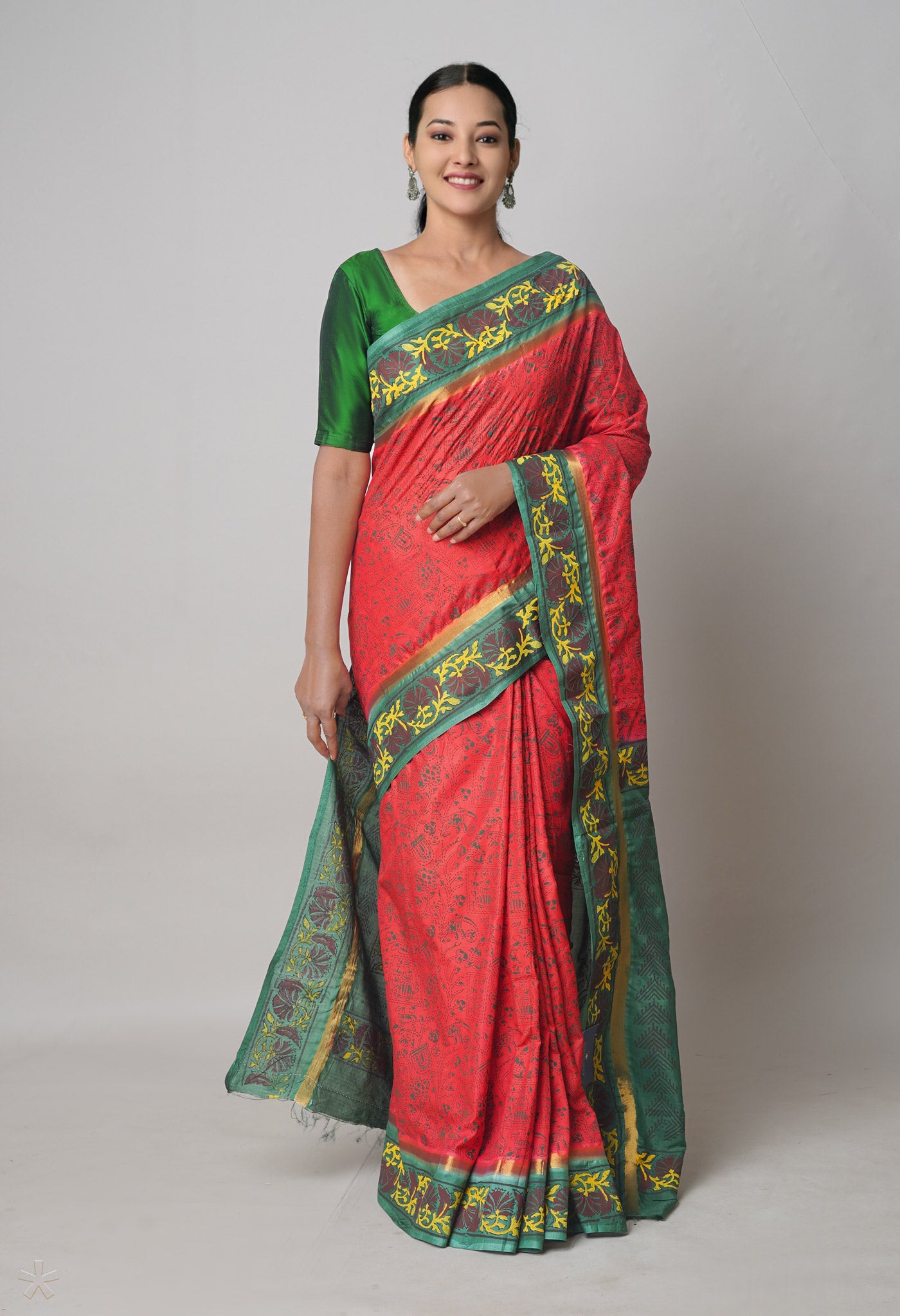 Red Dyed Printed Summer Bangalore Soft Silk Saree-UNM73238