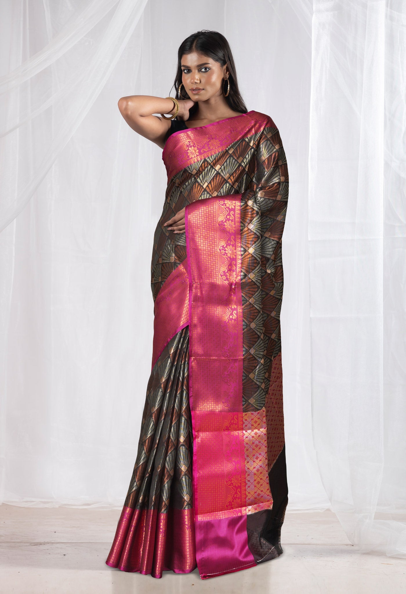 Black Brocade Banarasi Sico Saree-UNM73364