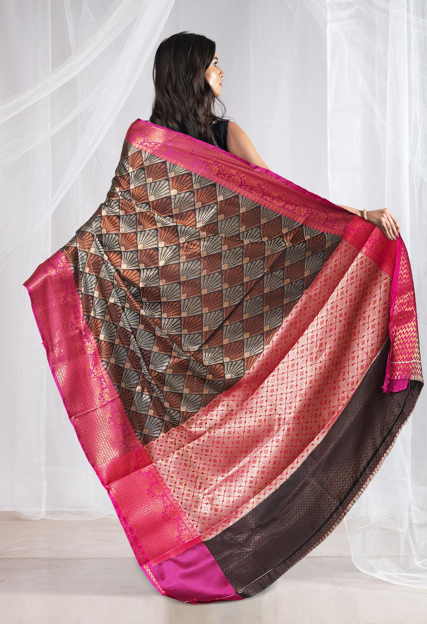 Black Brocade Banarasi Sico Saree-UNM73364