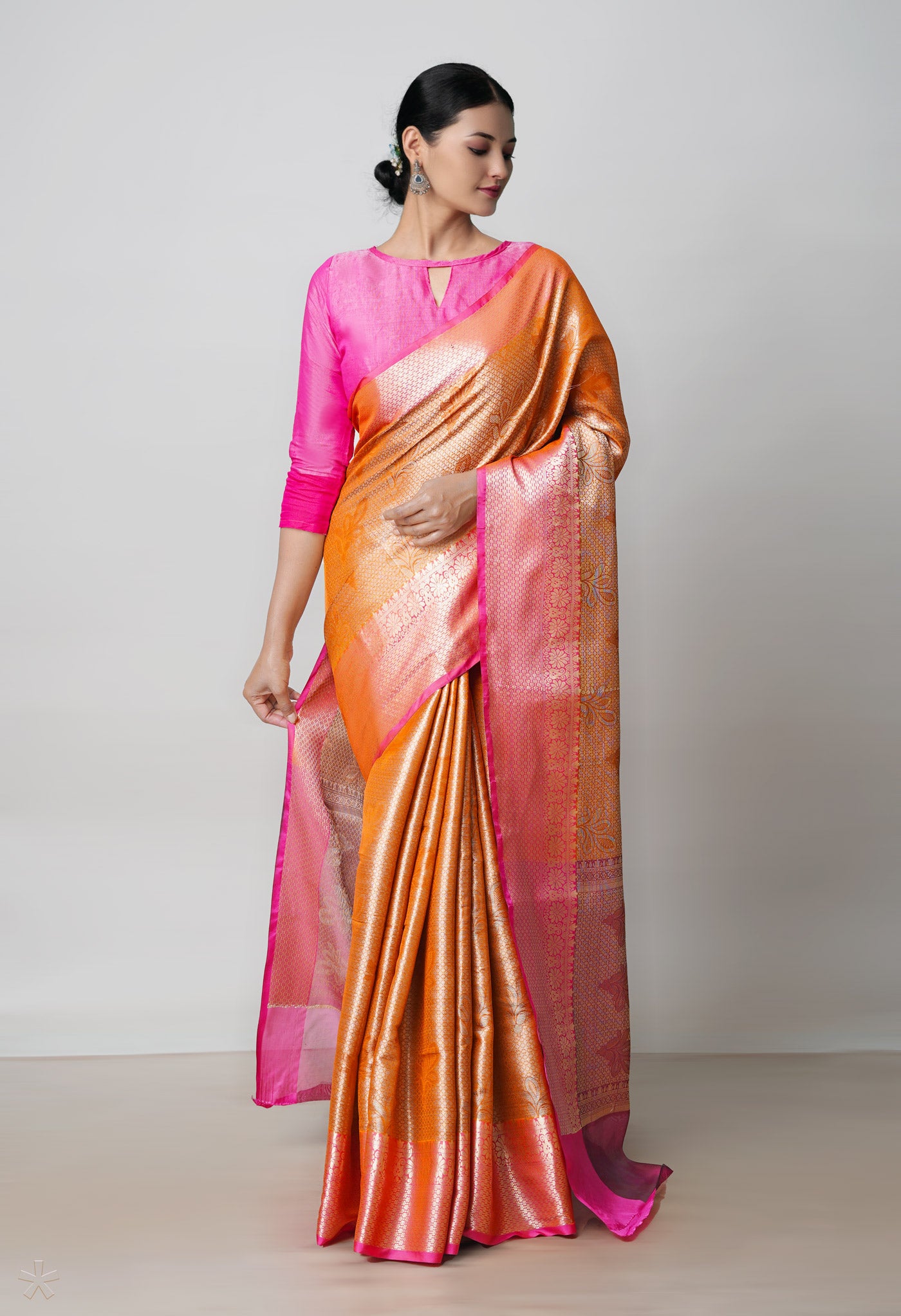 Orange  Brocade Banarasi Sico Saree-UNM73369