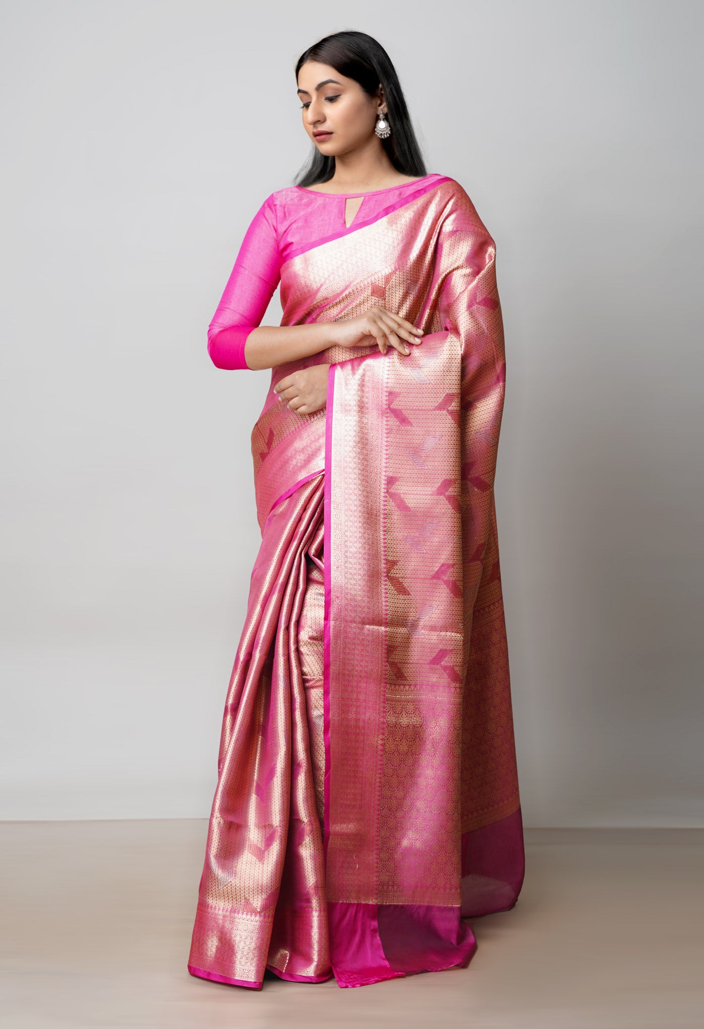 Pink  Brocade Banarasi Sico Saree-UNM73380