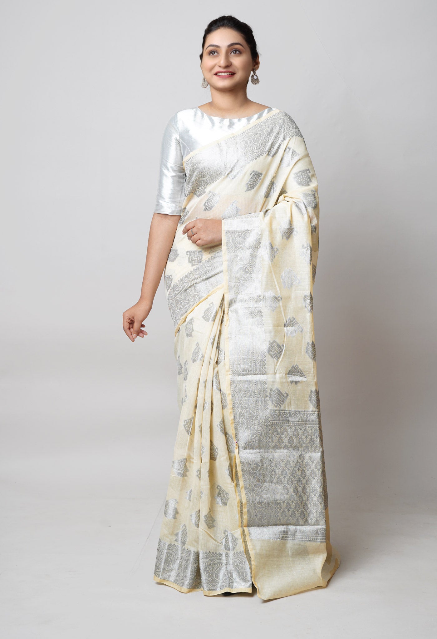 Cream Banarasi Chanderi Sico Saree