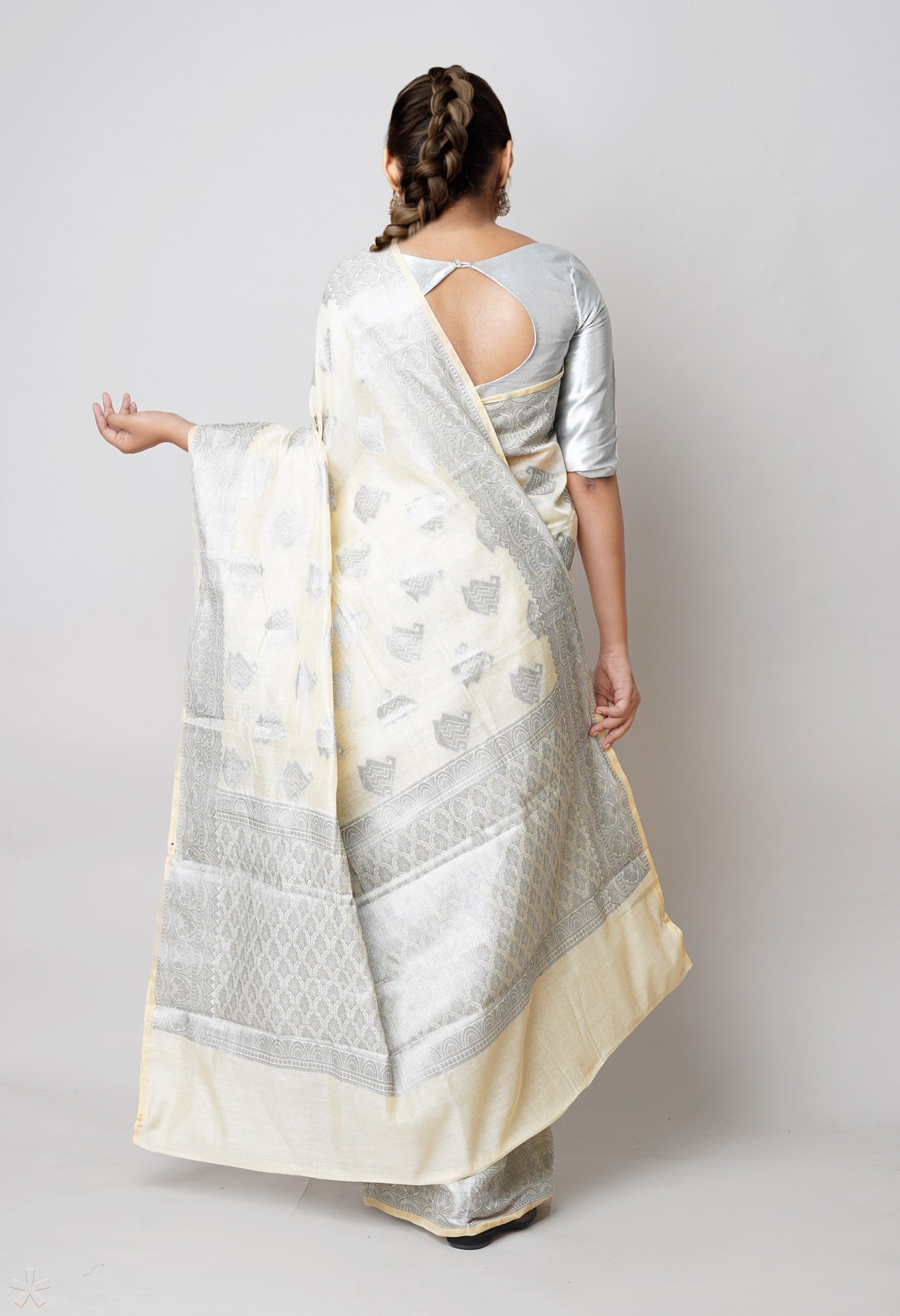 Cream Banarasi Chanderi Sico Saree