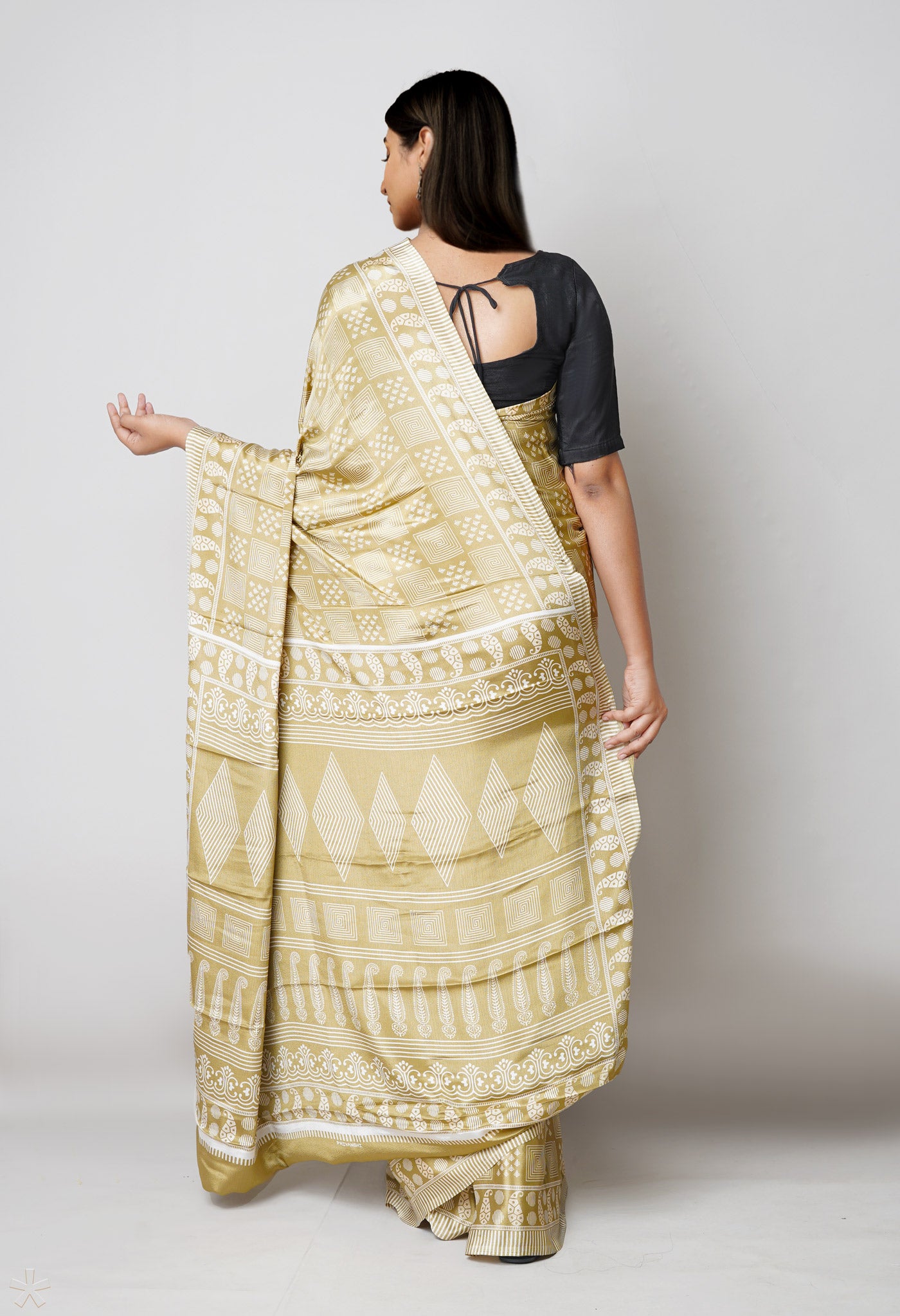 Mud Brown Pure  Block Printed Soft Silk Saree-UNM73424