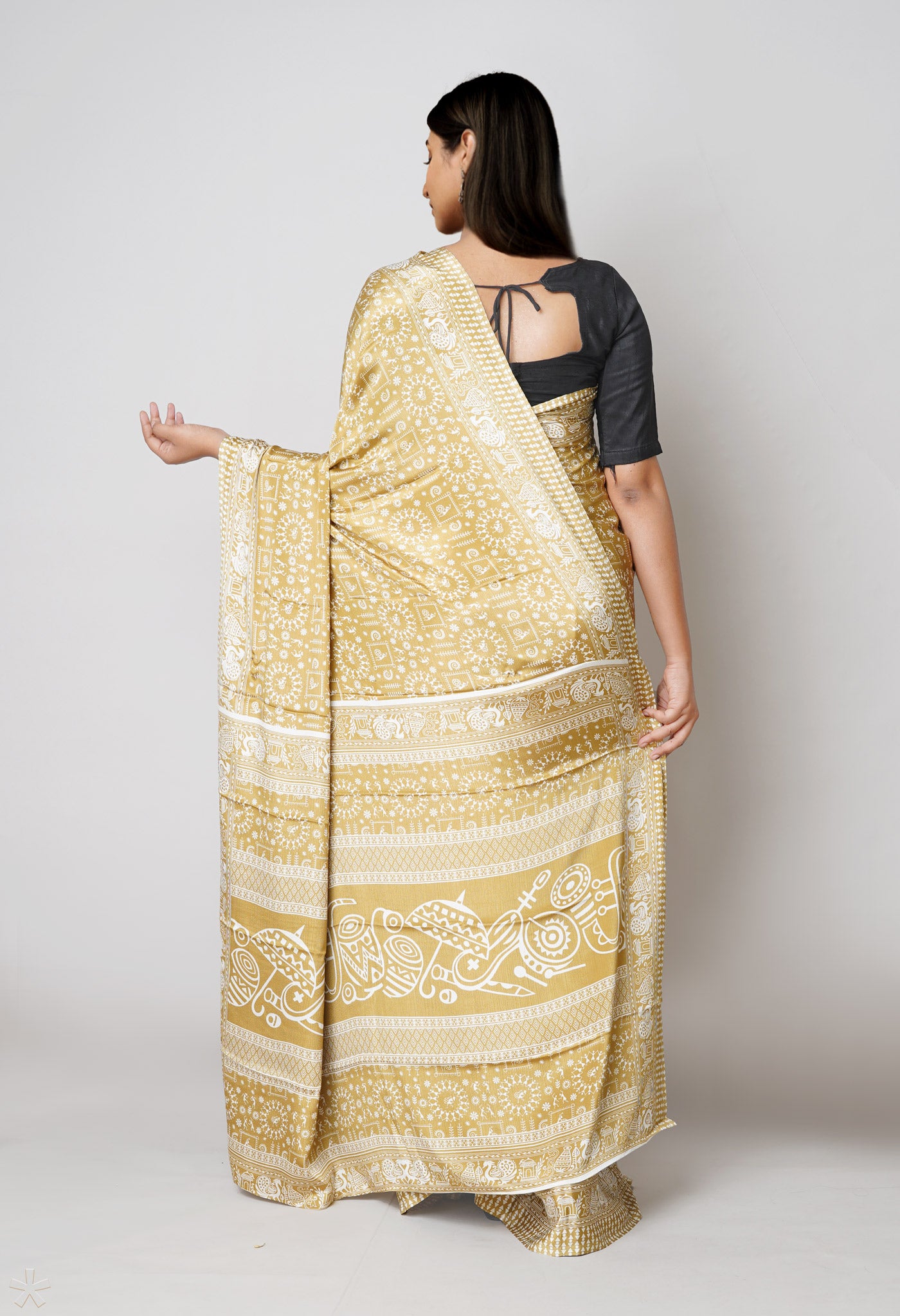 Mud Brown Pure  Block Printed Soft Silk Saree-UNM73425