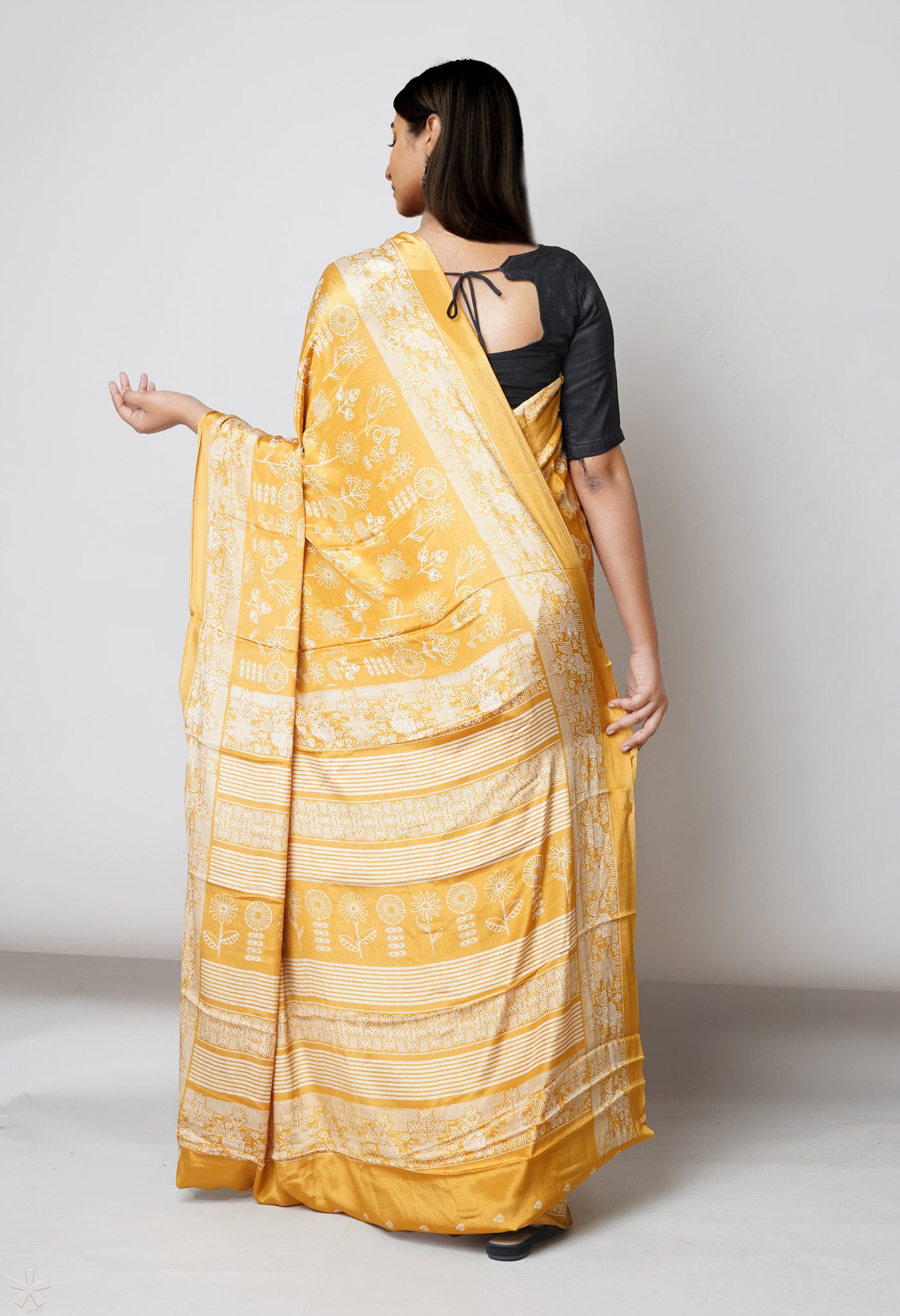 Yellow Pure  Block Printed Soft Silk Saree-UNM73442