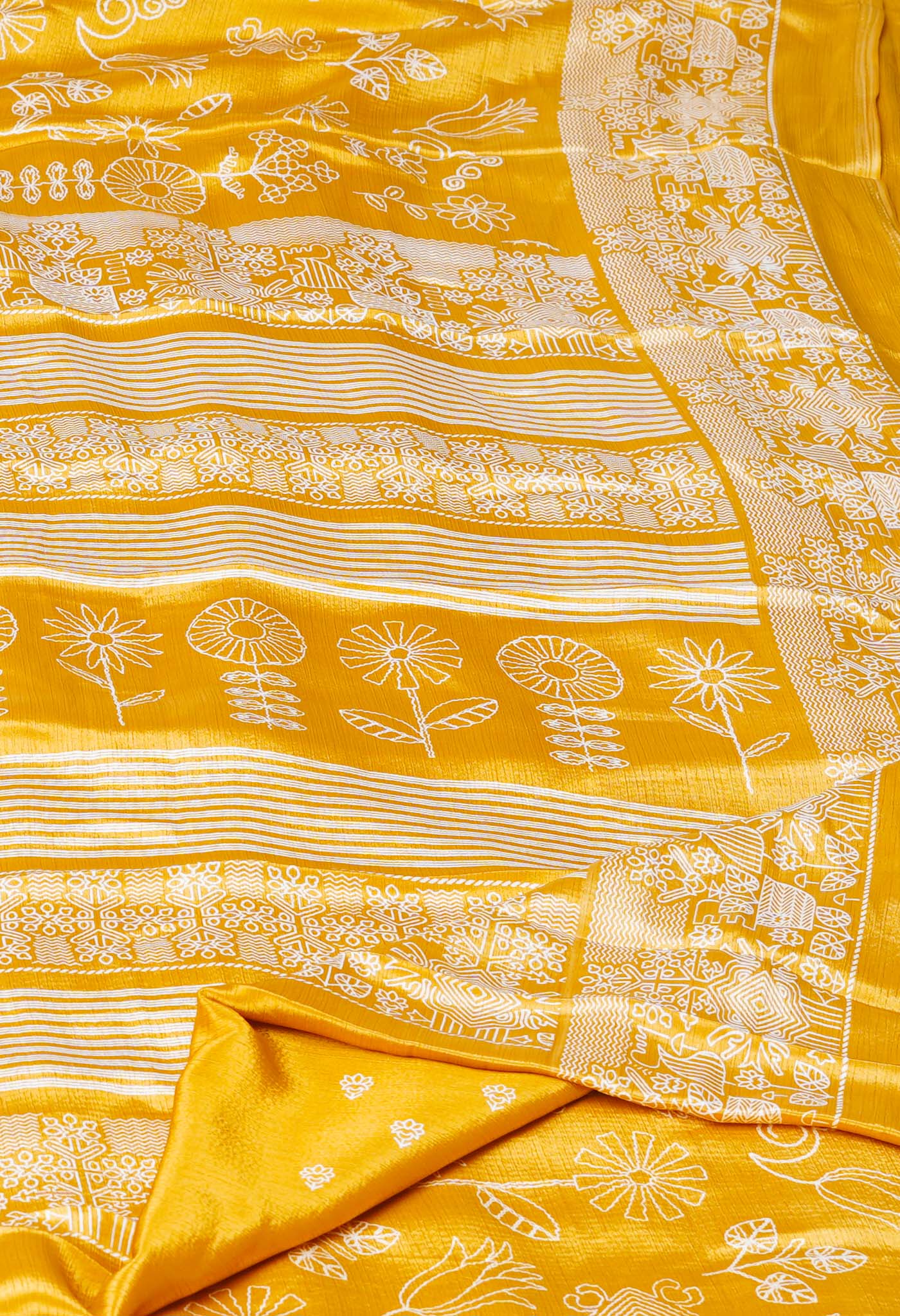 Yellow Pure  Block Printed Soft Silk Saree-UNM73442