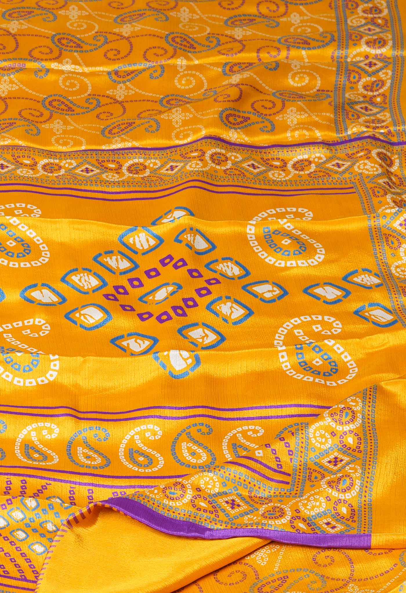 Yellow Pure  Bandhani Printed Soft Silk Saree-UNM73453