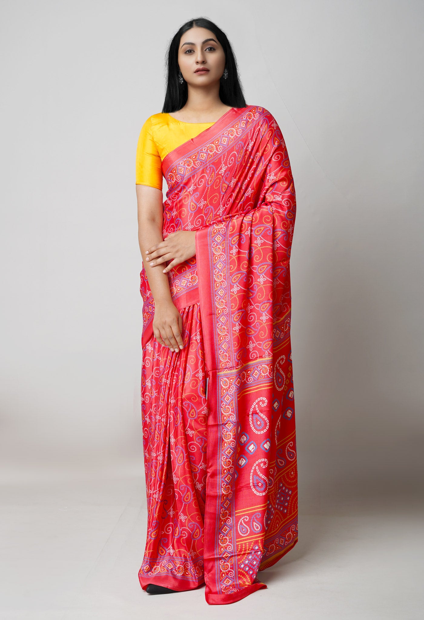 Red Pure Bandhani Printed Soft Silk Saree