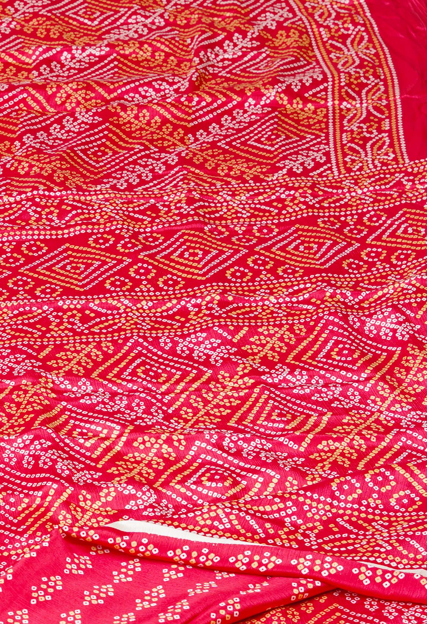 Red Pure Bandhani Printed Soft Silk Saree