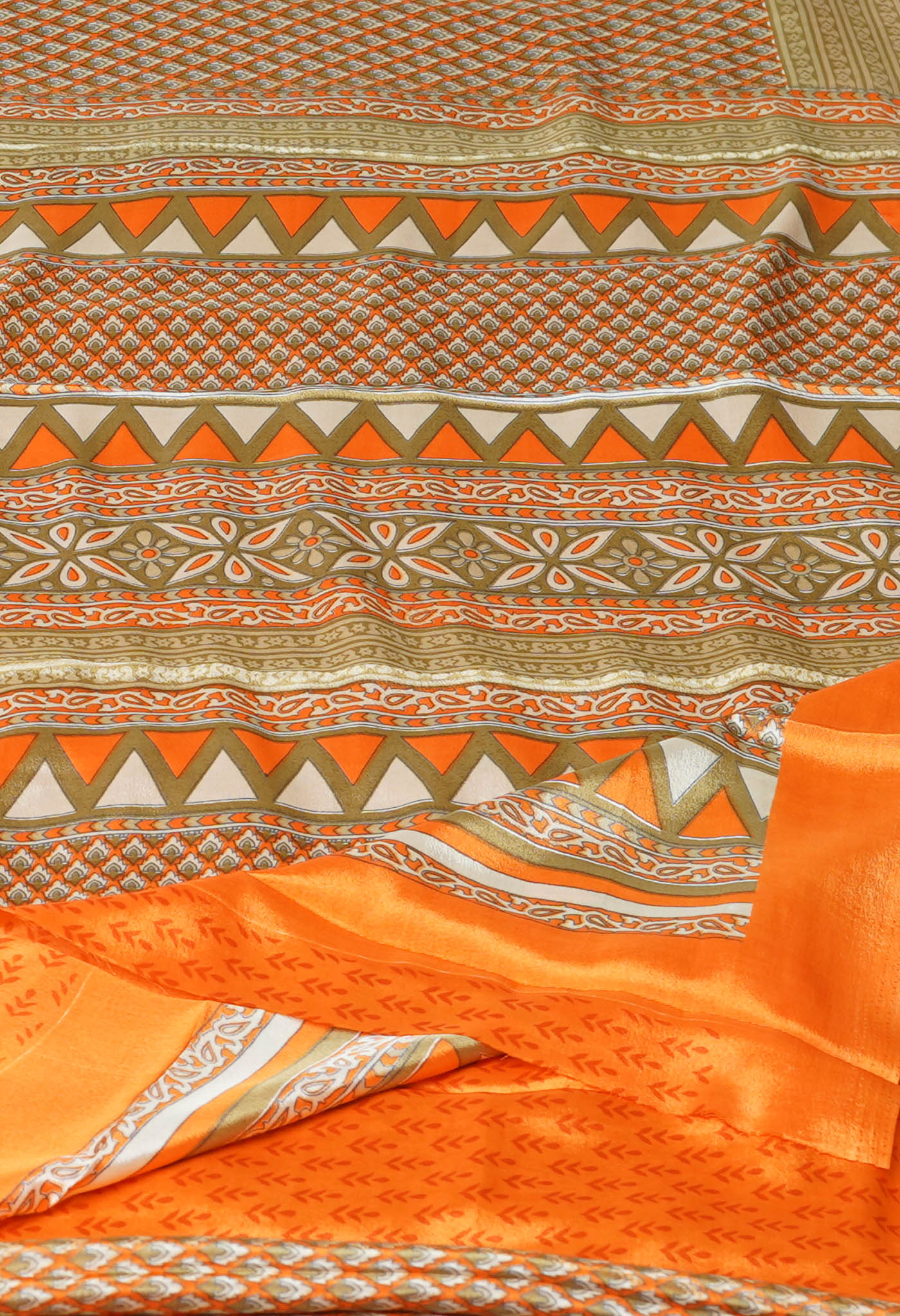 Orange Pure Block Printed Soft Silk Saree