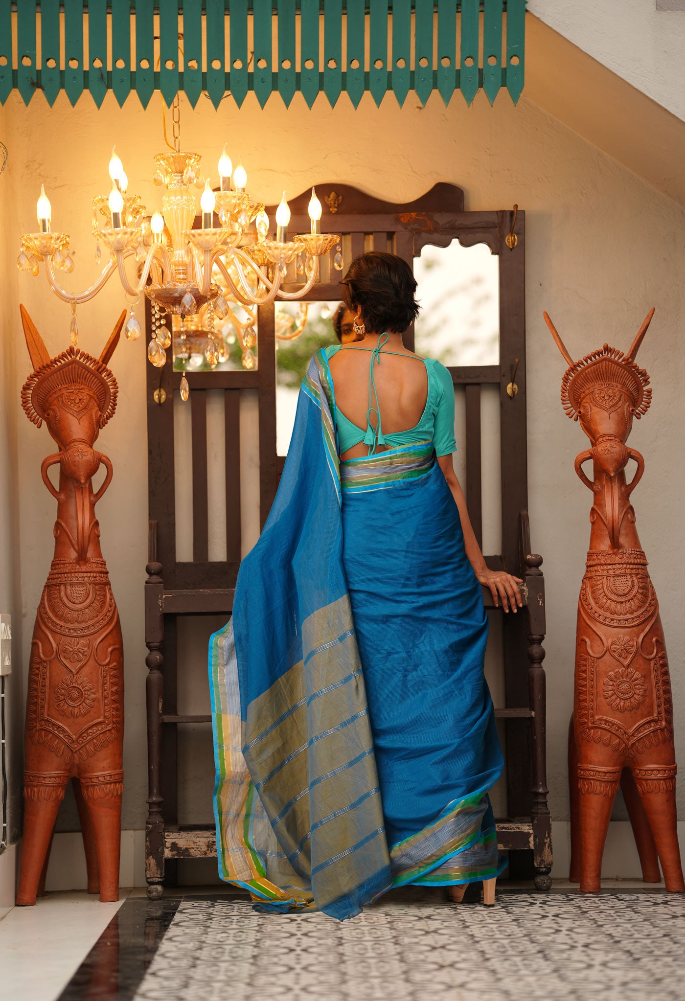 Blue Pure Mangalgiri Cotton Saree