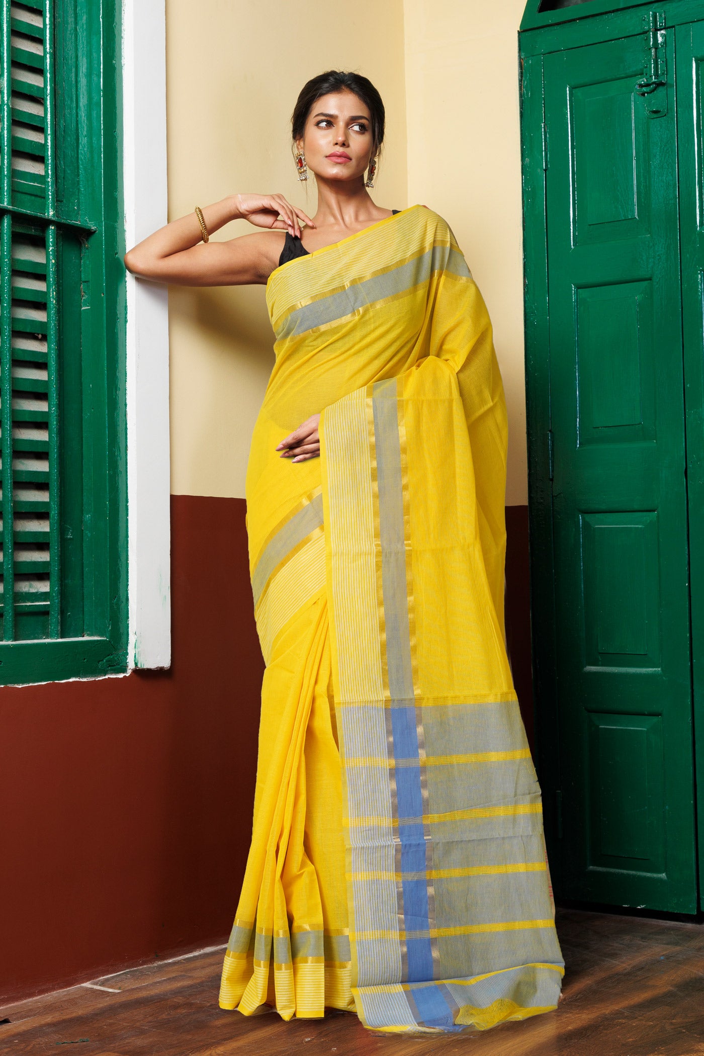 Yellow Pure Mangalgiri Cotton Saree-UNM73501