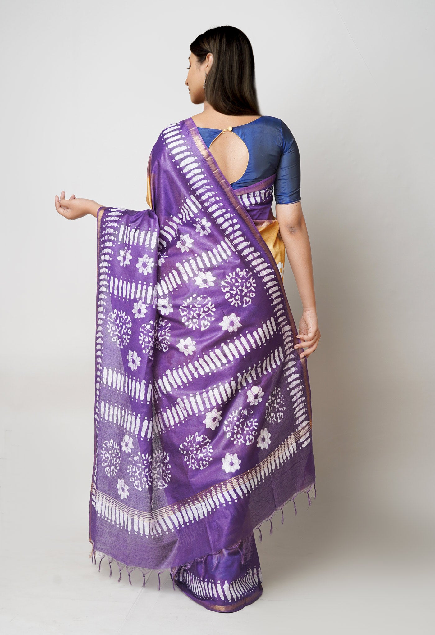 Brown-Purple Pure Batik Printed Chanderi Sico Saree