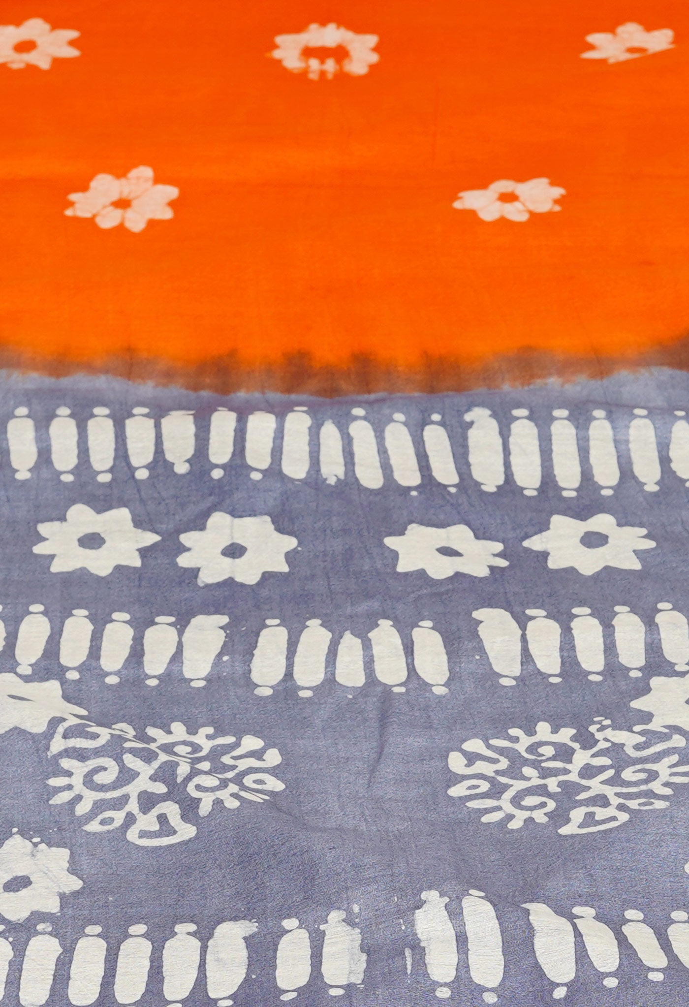 Orange-Blue Pure Batik Printed Chanderi Sico Saree