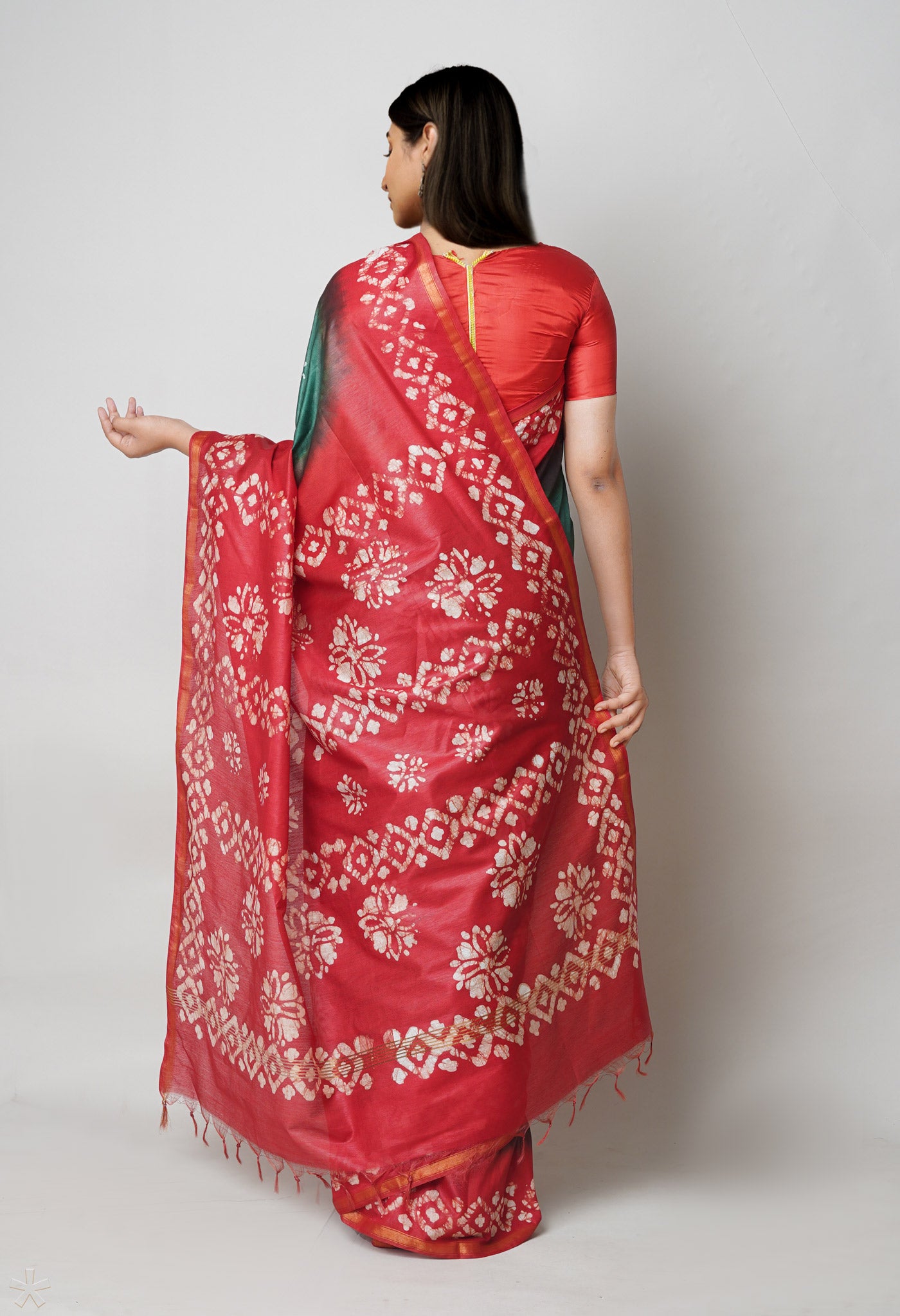 Green-Red Pure  Batik Printed Chanderi Sico Saree-UNM73554