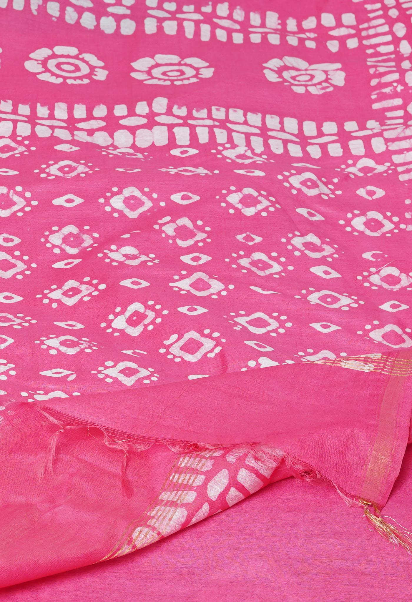 Blue-Pink Pure Batik Printed Chanderi Sico Saree