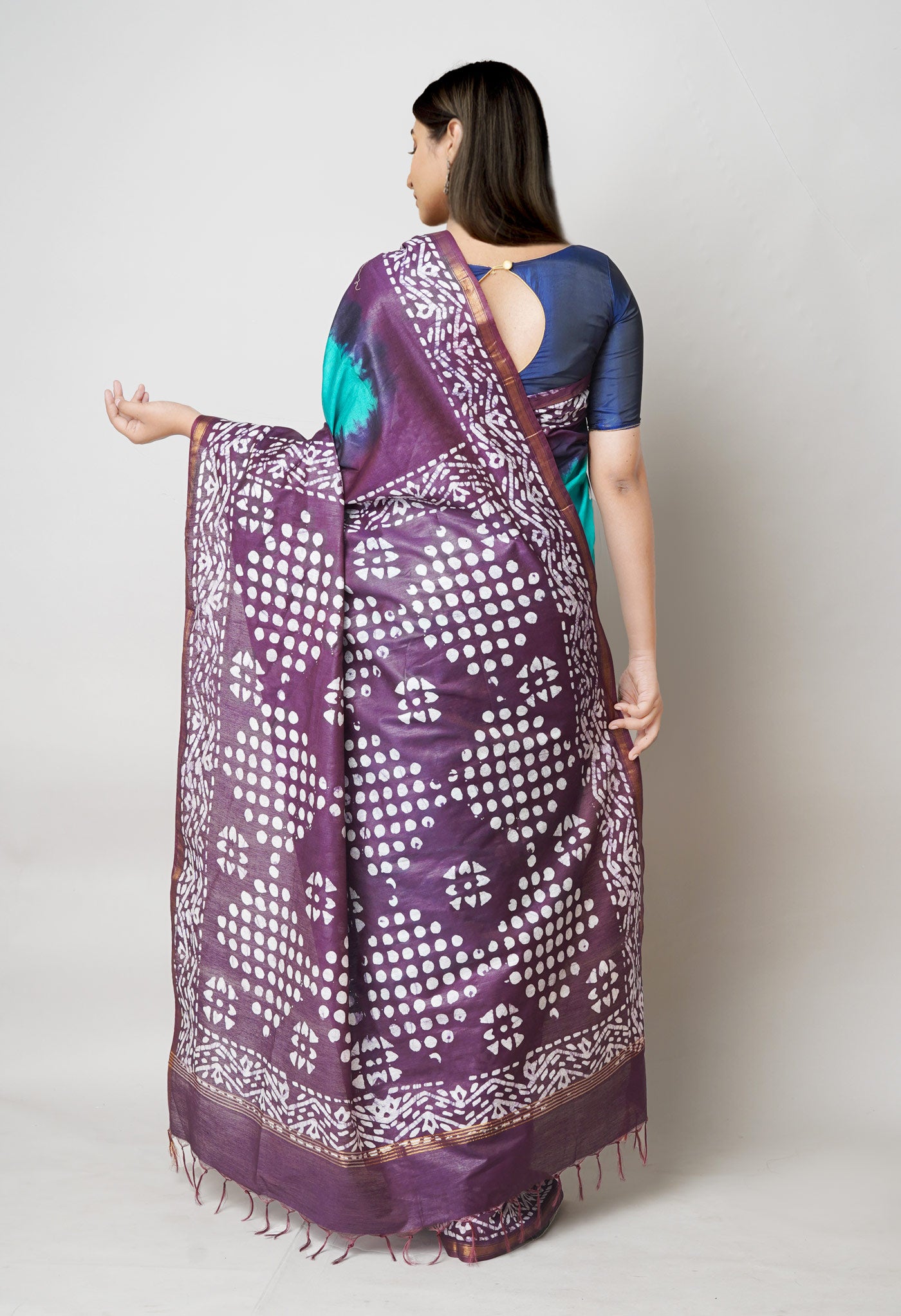 Green-Dark Purple Pure Batik Printed Chanderi Sico Saree