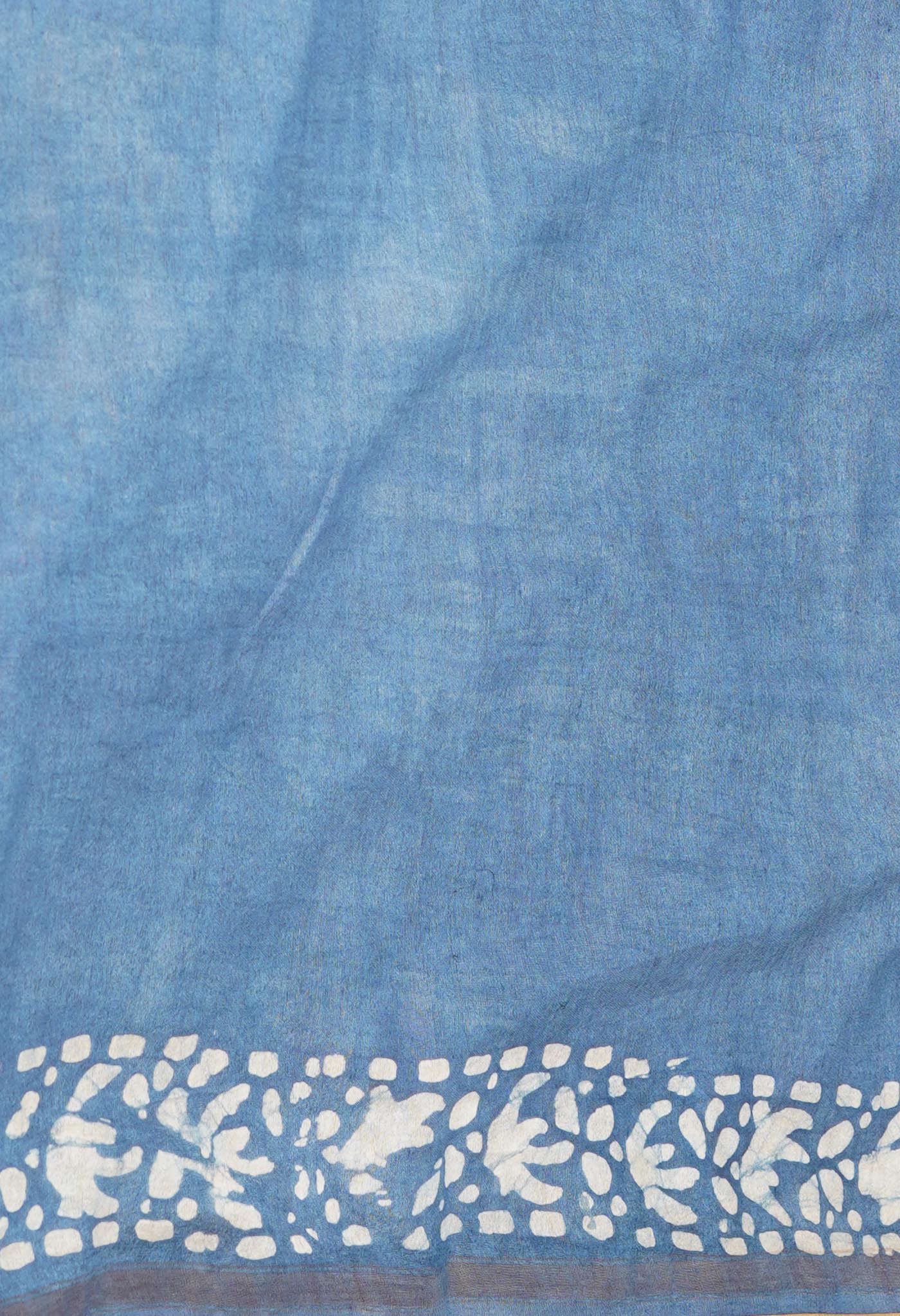 Blue-Brown Pure Batik Printed Chanderi Sico Saree