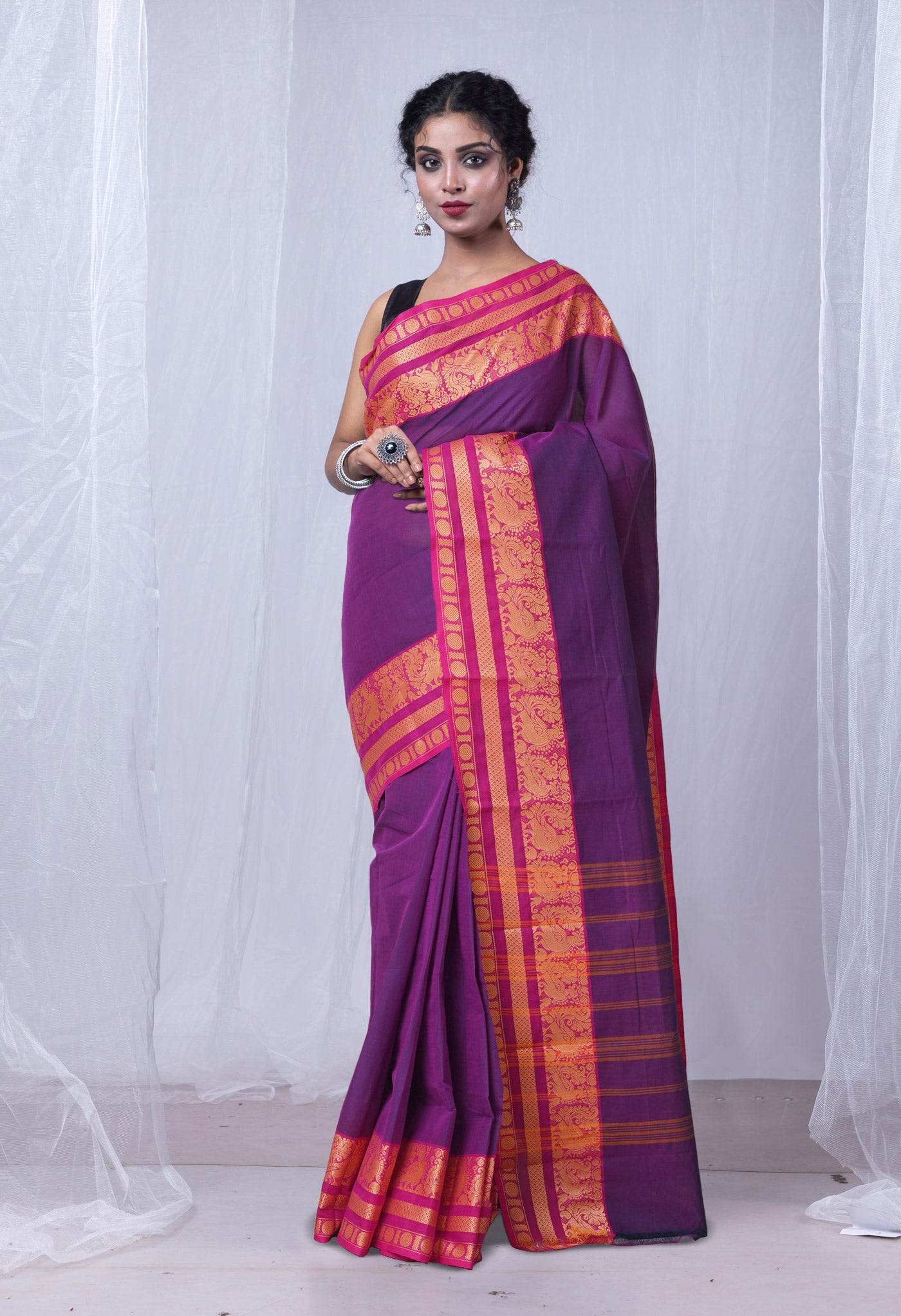 Violet Pure Pavani Handcrafted Kanchi Cotton Saree-UNM73604