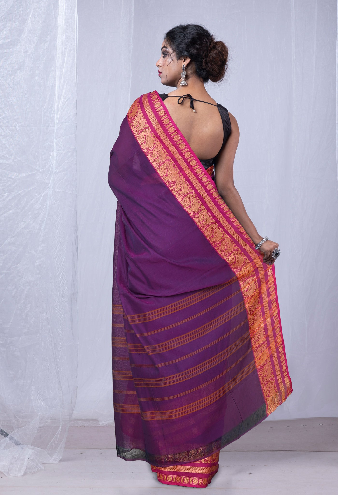 Violet Pure Pavani Handcrafted Kanchi Cotton Saree-UNM73604