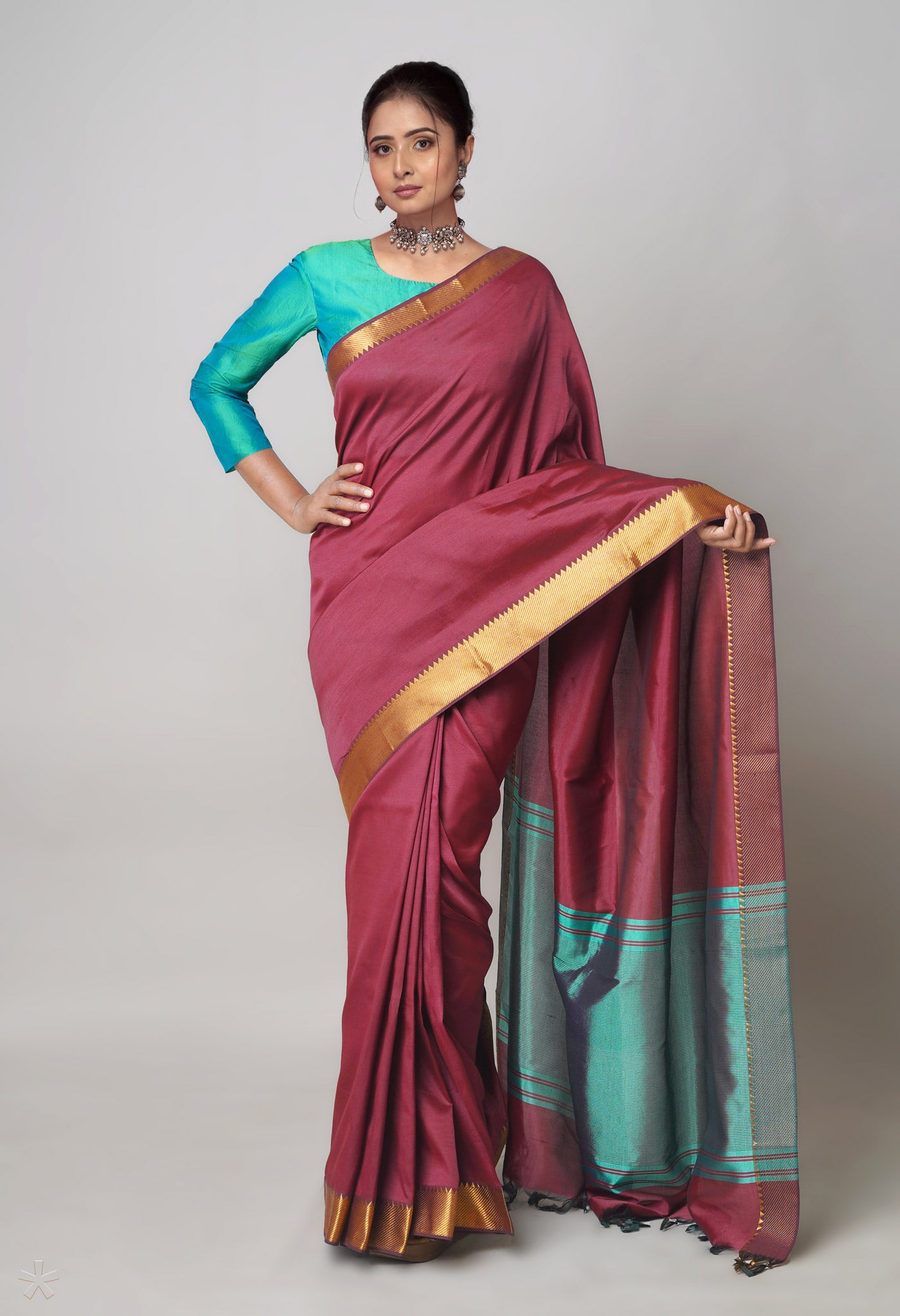 Maroon  Plain Mangalagiri Soft Silk Saree-UNM73641