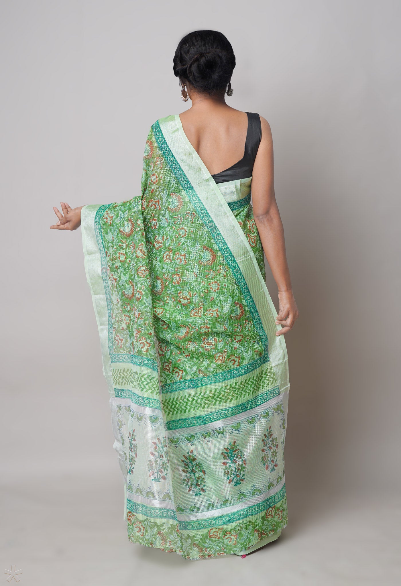 Green Pure Block Printed Kota Cotton Saree-UNM73681