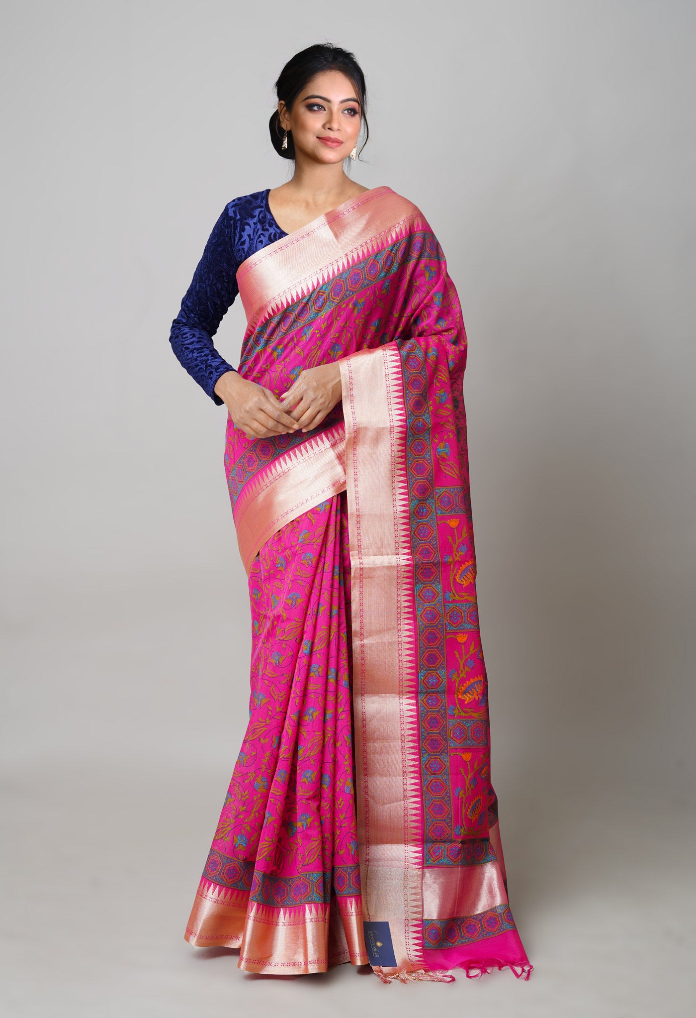 Pink Dyed Printed Chanderi Sico Saree