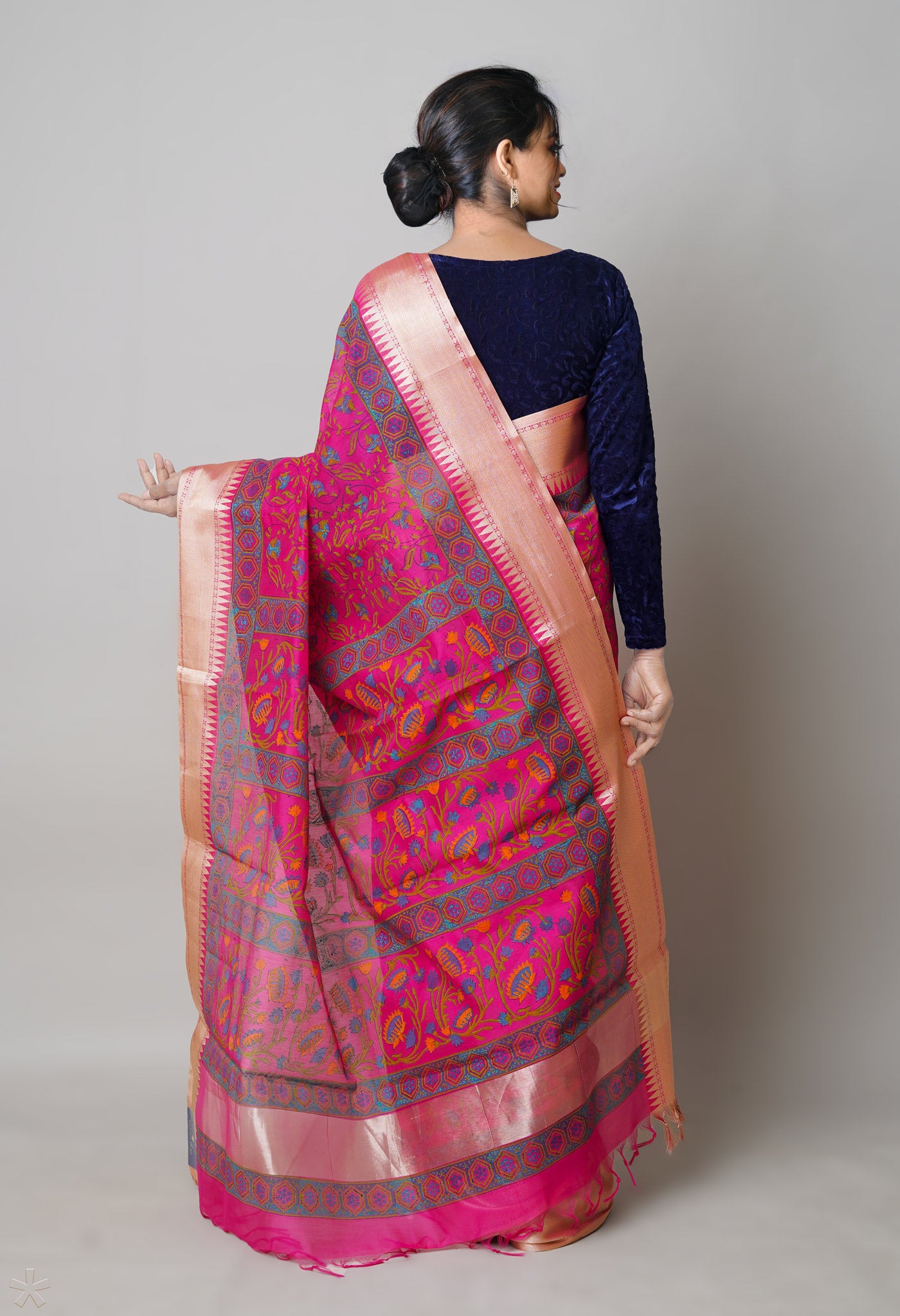 Pink Dyed Printed Chanderi Sico Saree