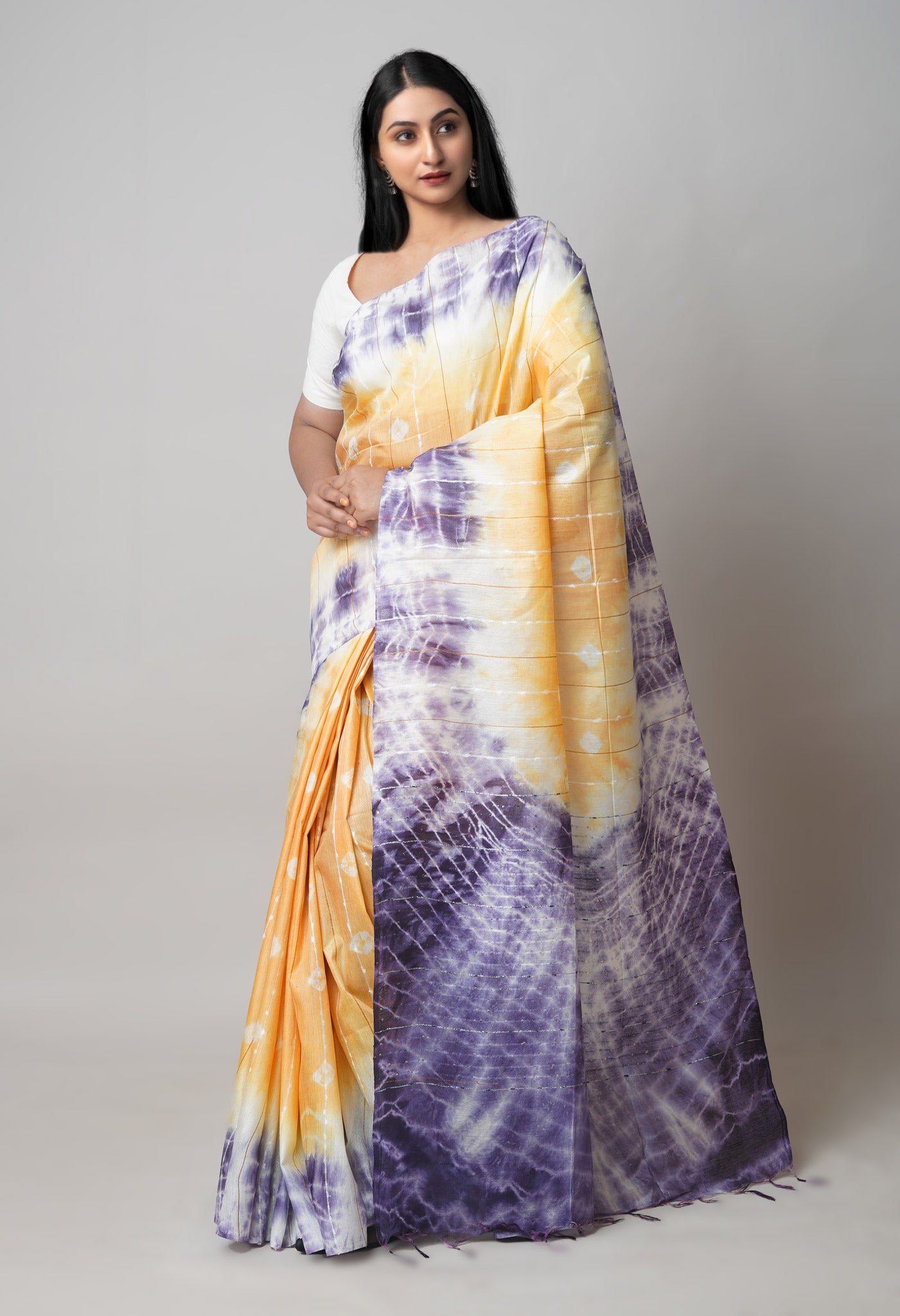 Cream-Multi  Tie And Dye Shibori Sico Saree-UNM73714