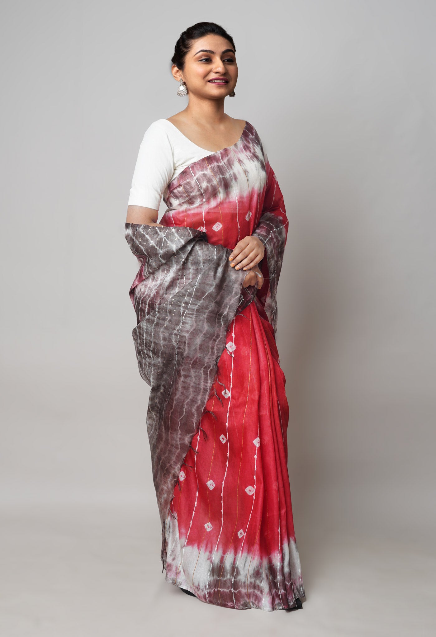 Red-Multi  Tie And Dye Shibori Sico Saree-UNM73715