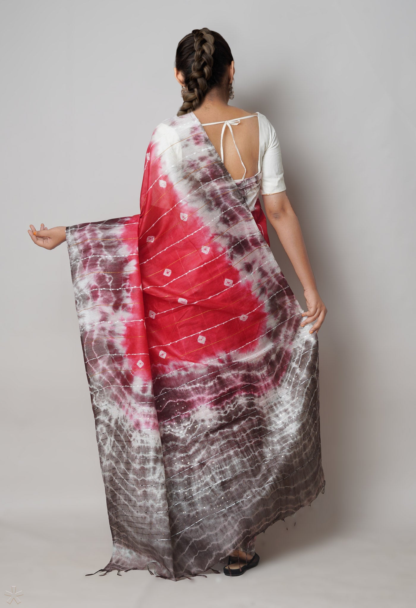 Red-Multi  Tie And Dye Shibori Sico Saree-UNM73715