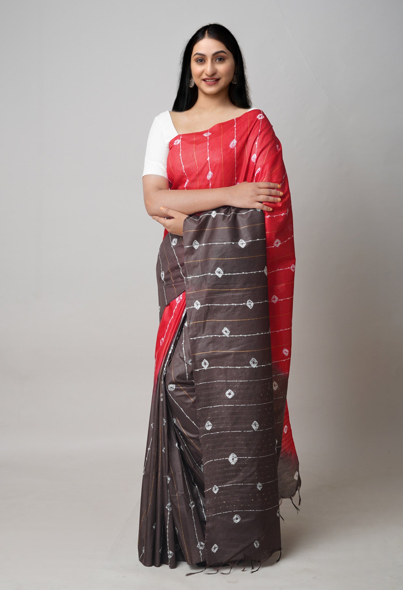 RedChocolate Brown  Tie And Dye Shibori Sico Saree-UNM73722