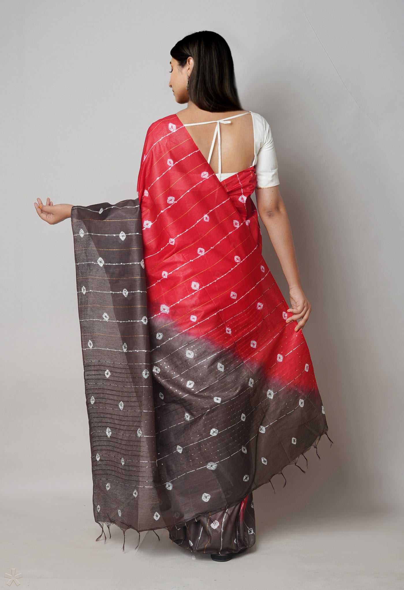 RedChocolate Brown  Tie And Dye Shibori Sico Saree-UNM73722