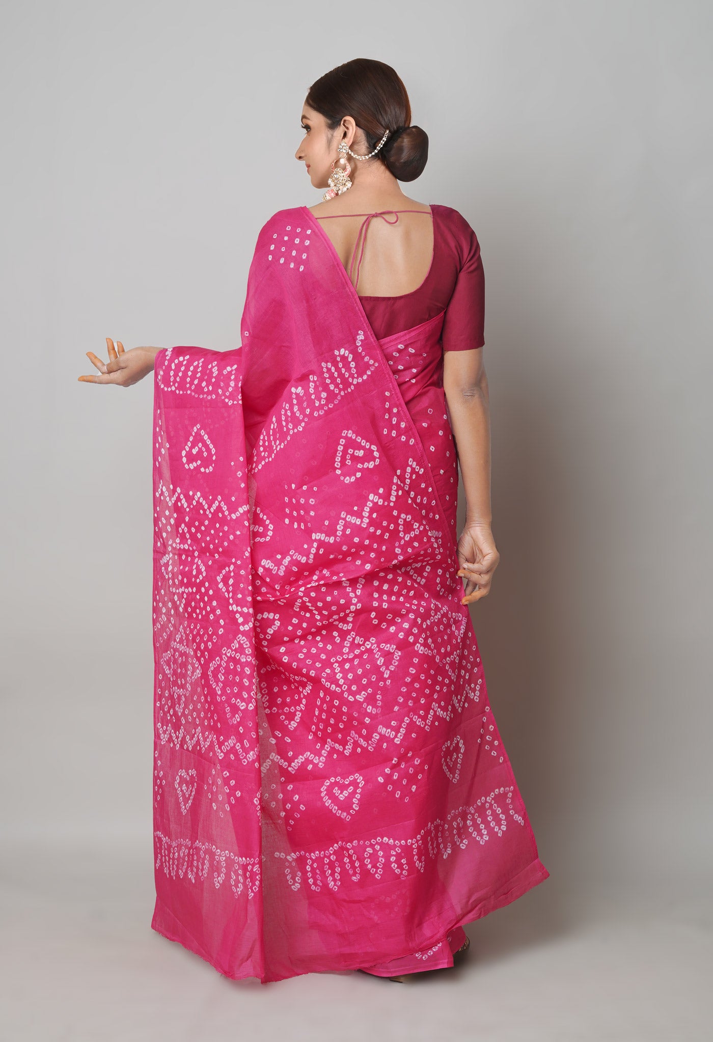 Pink-Pink Pure  Bandhani Cotton Saree-UNM73838