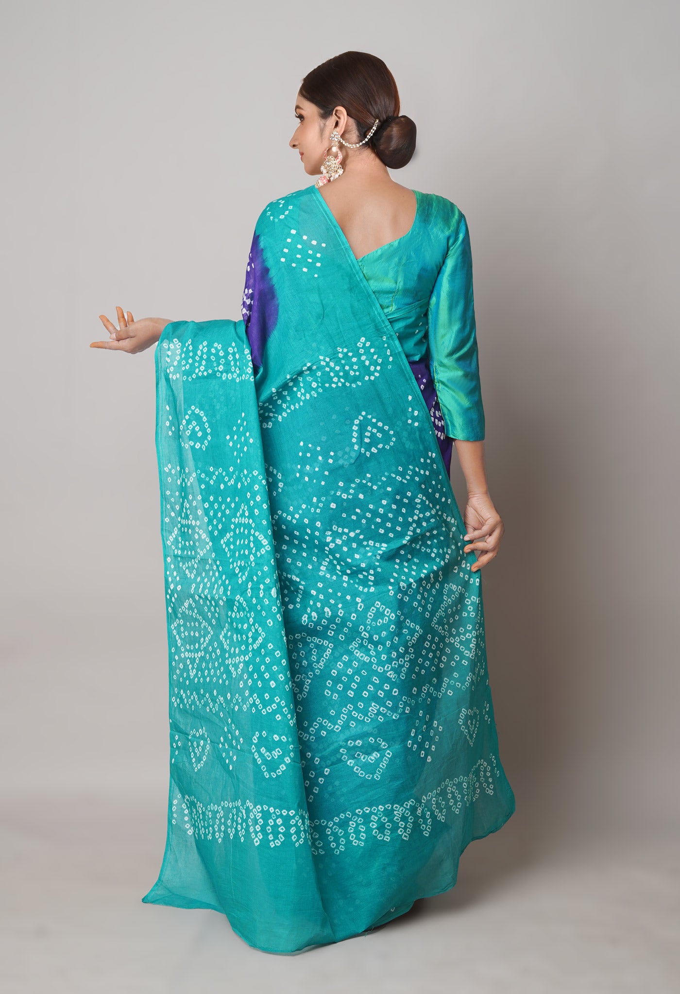 Voilet-Green Pure  Bandhani Cotton Saree-UNM73841