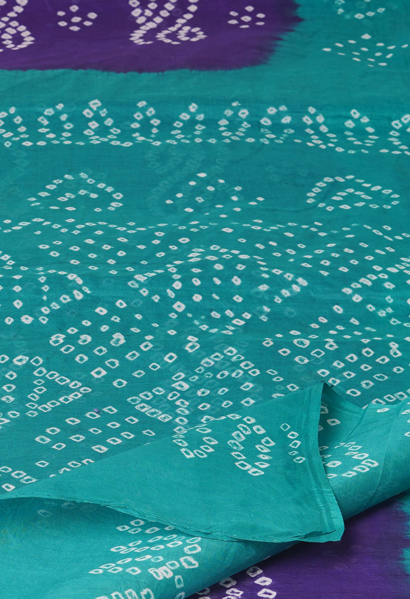 Voilet-Green Pure  Bandhani Cotton Saree-UNM73841