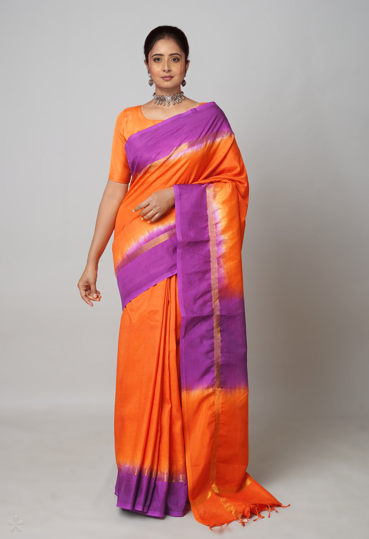 Orange-Purple Soft Silk Saree