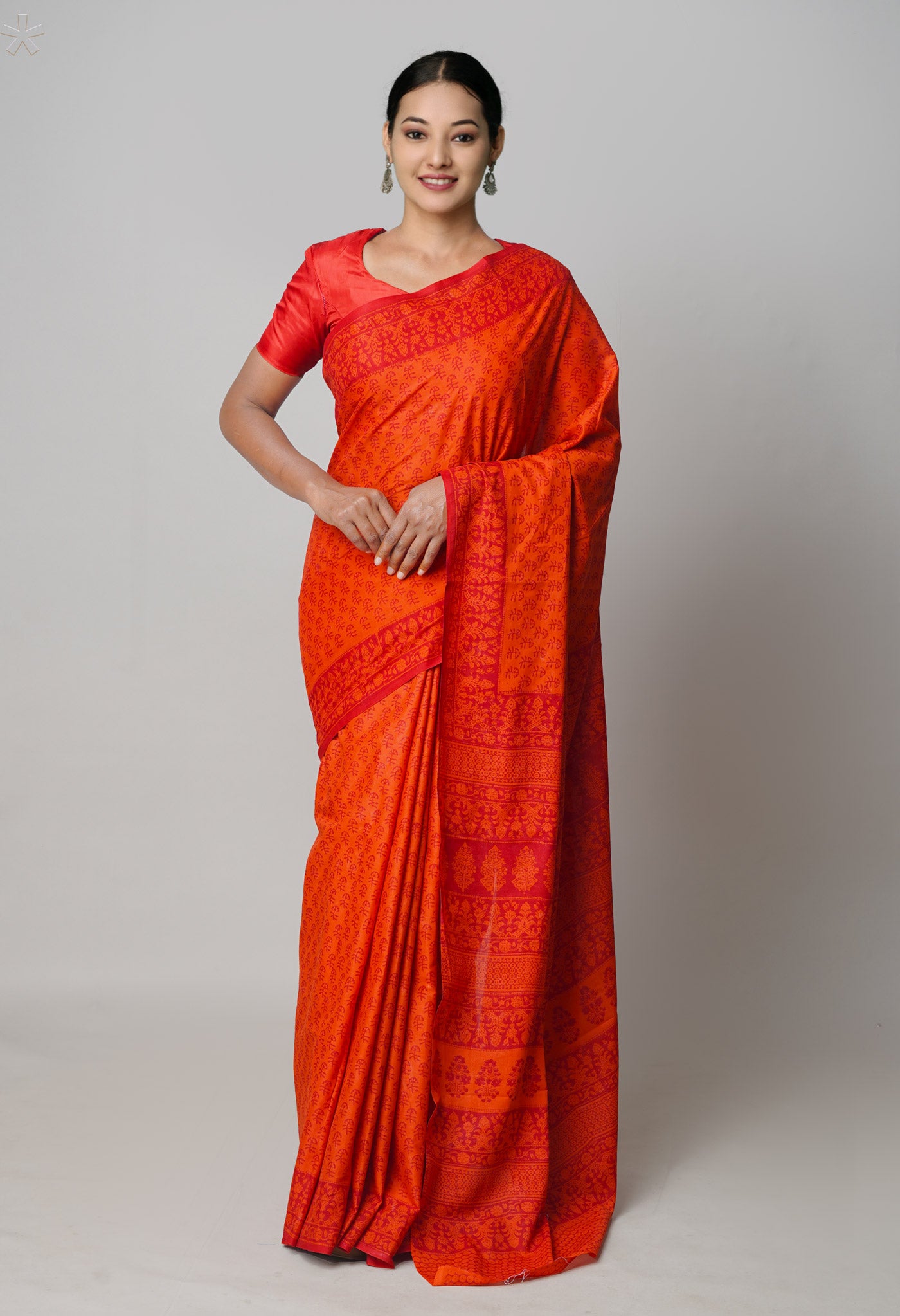 Red Pure  Block Printed Superfine Mulmul Cotton Saree-UNM73855