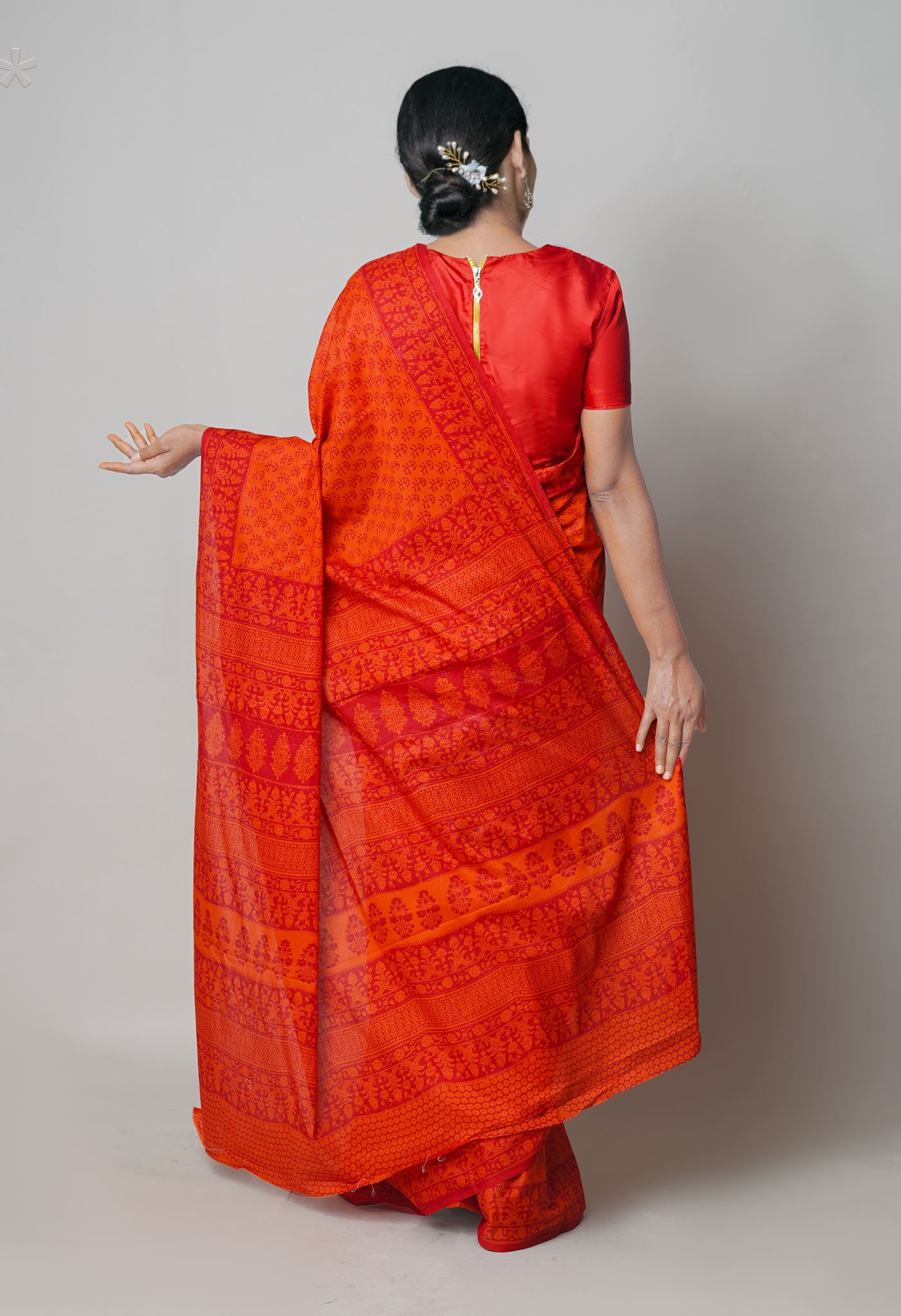 Red Pure  Block Printed Superfine Mulmul Cotton Saree-UNM73855