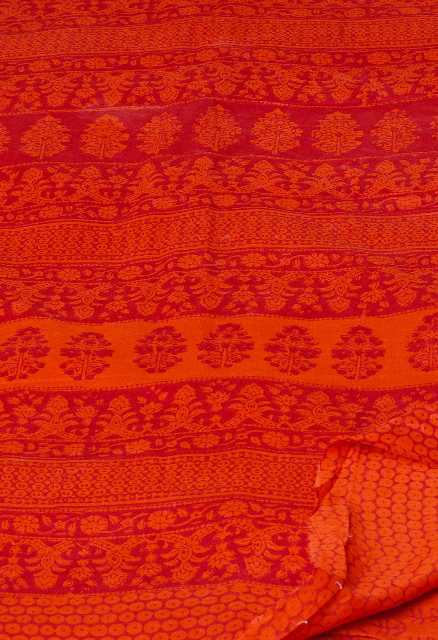 Red Pure  Block Printed Superfine Mulmul Cotton Saree-UNM73855