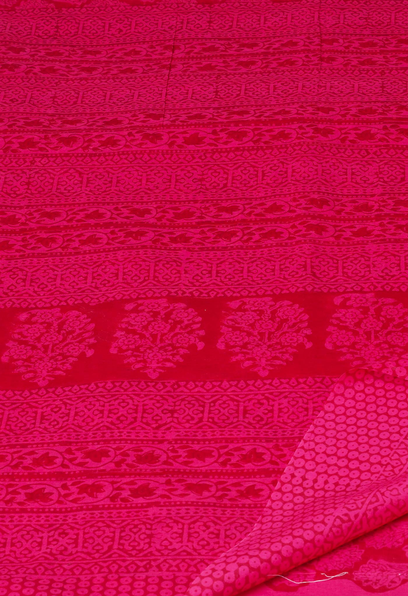 Pink Pure Block Printed Superfine Mulmul Cotton Saree