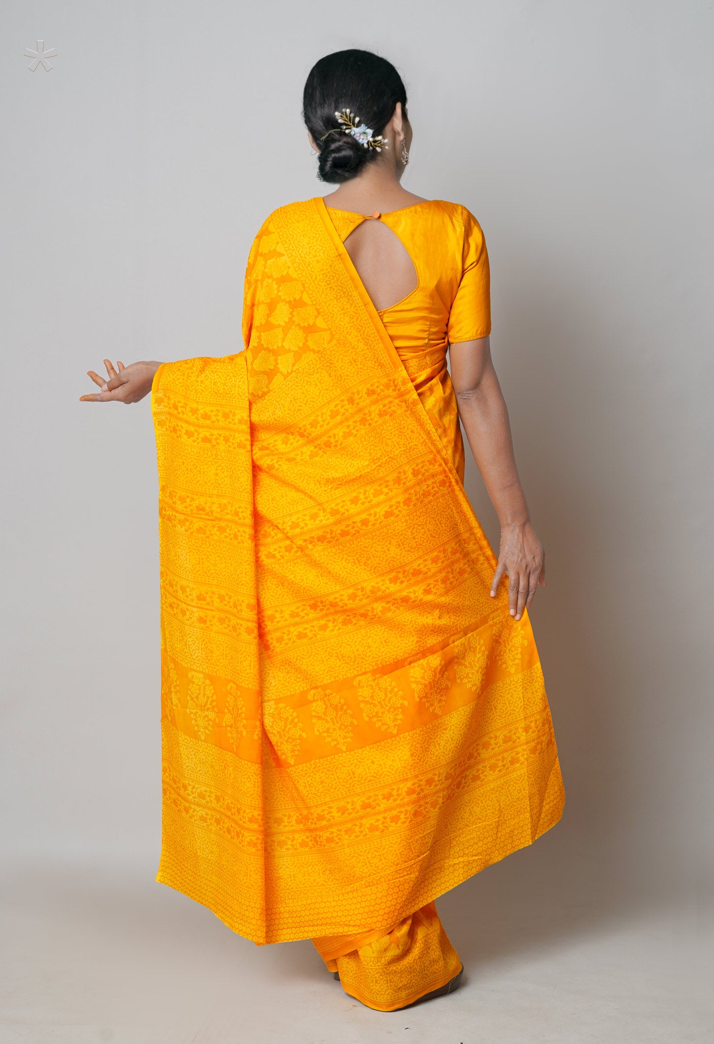 Yellow Pure Hand Block Printed Soft Cotton Saree