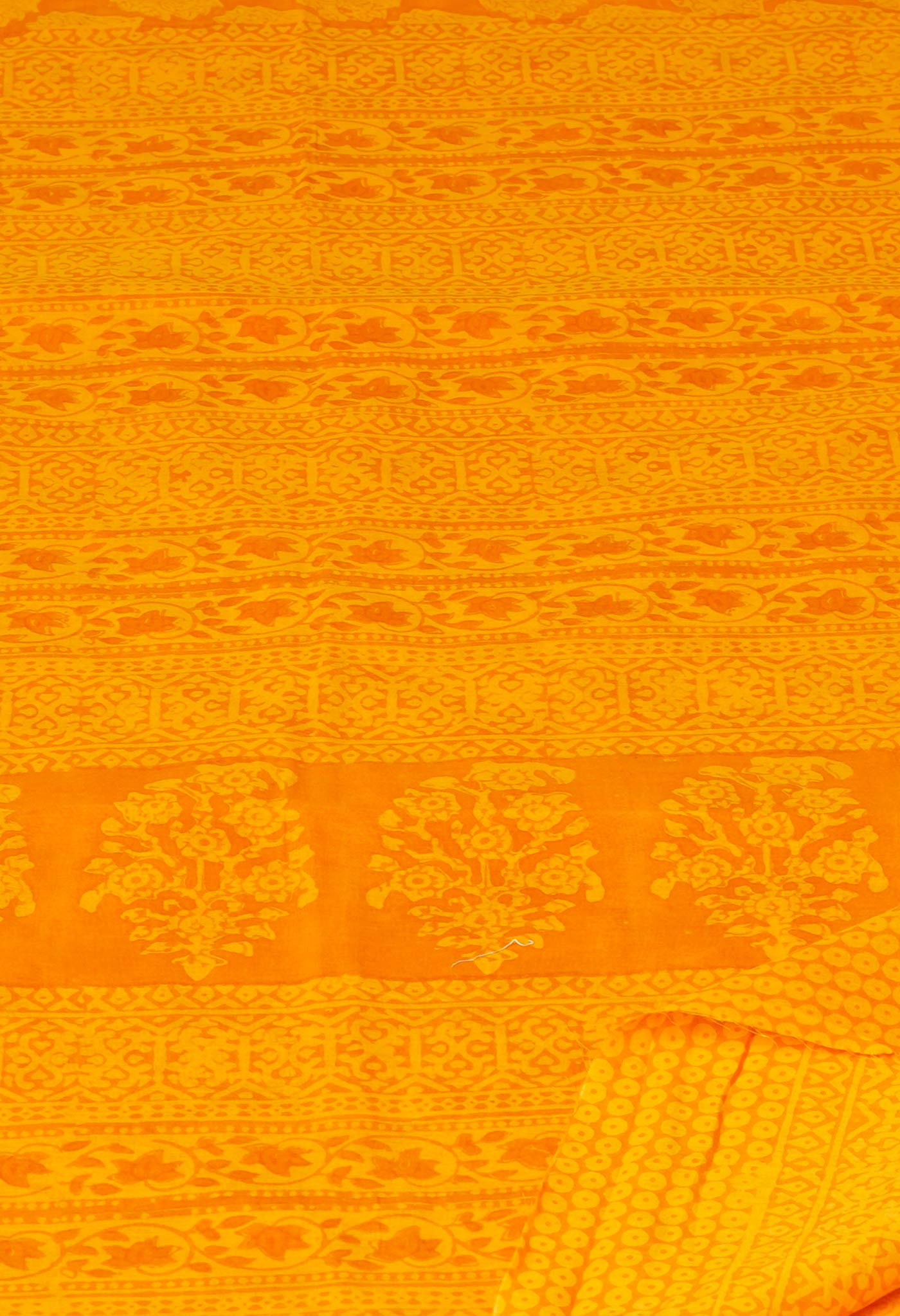 Yellow Pure Hand Block Printed Soft Cotton Saree