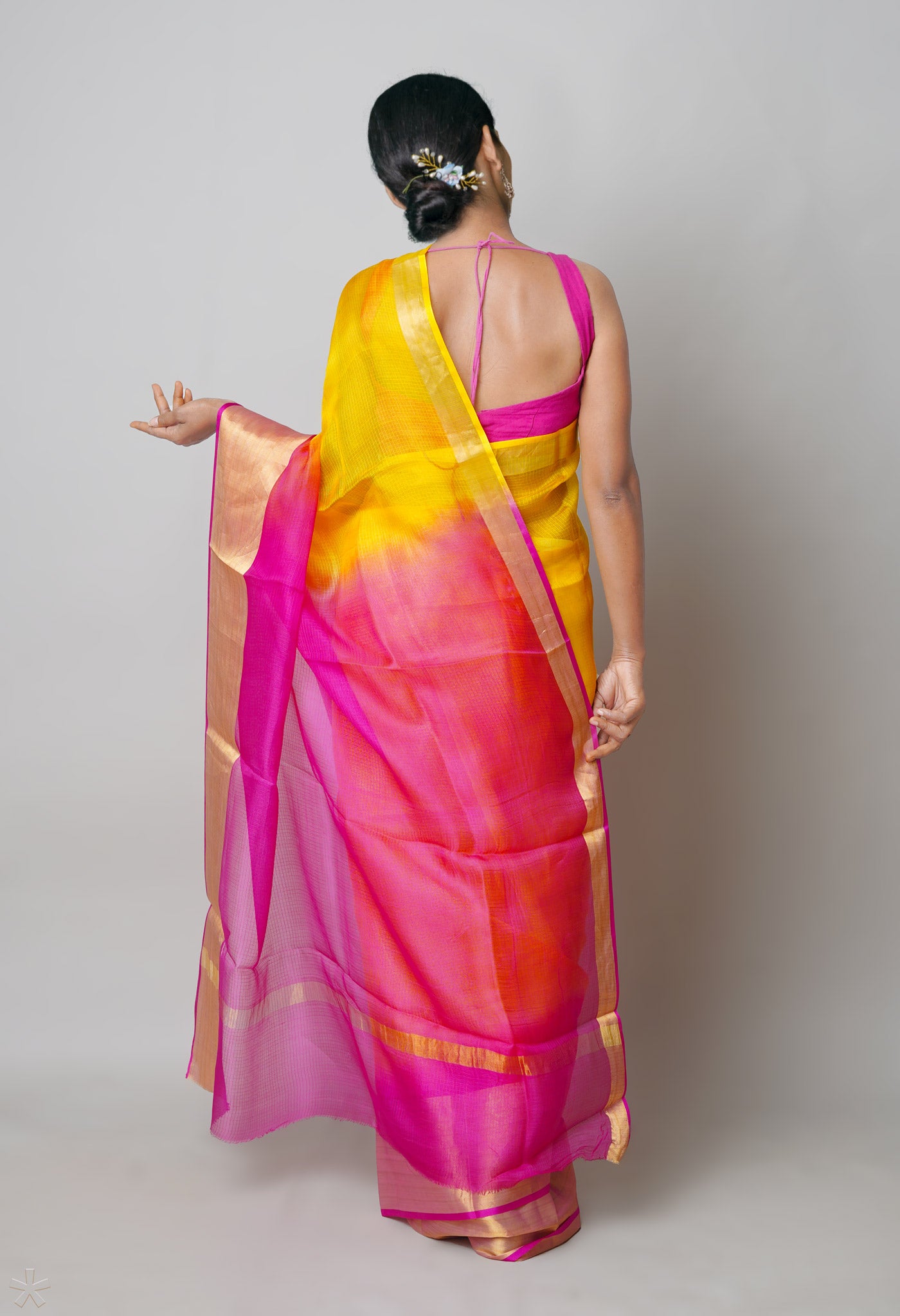 Yellow-Pink Pure  Dyed Kota Silk Saree-UNM73899