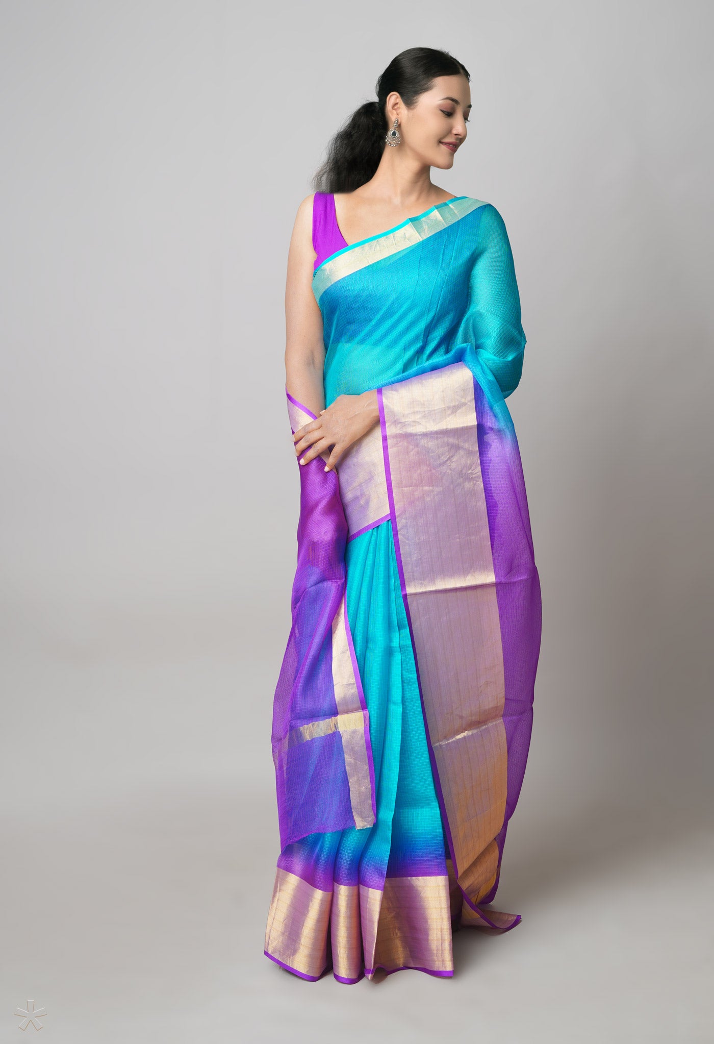 Blue-Violet Pure  Dyed Kota Silk Saree-UNM73906