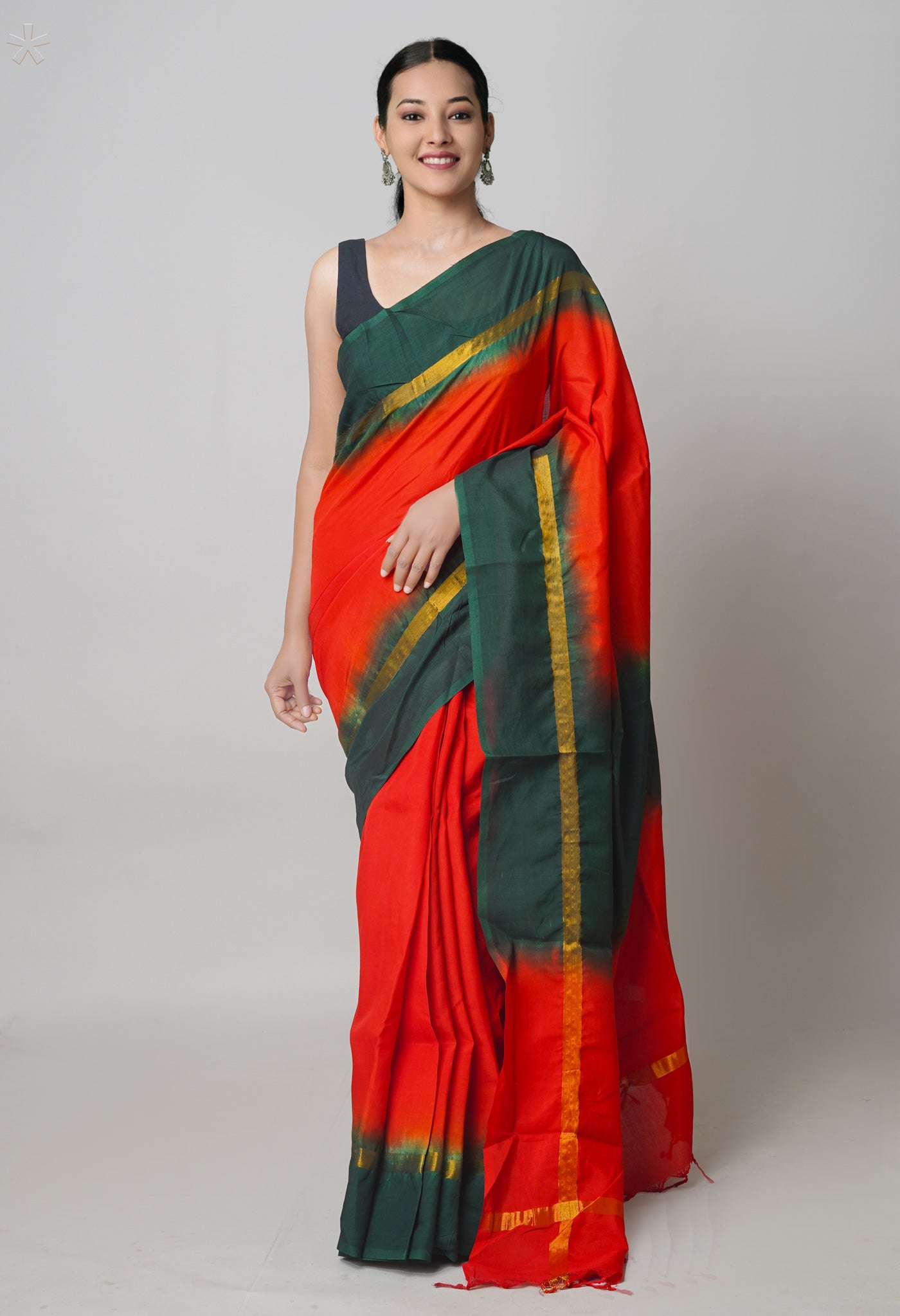 Red-Dark Green  Mangalagiri Soft Silk Saree-UNM73920